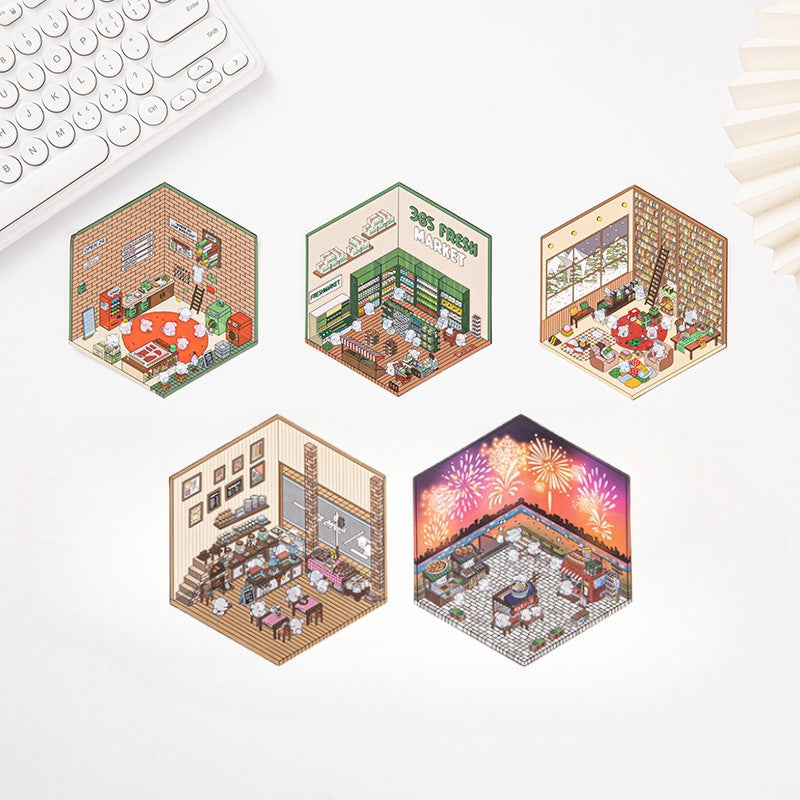 365 Days Shop - 33D Scene Stickers | DIY Mini Room Strickers | Collectible Sticker Book Kit | Fun Scenerty Stickers