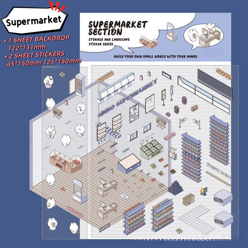 Supermarket - 3D Scene Stickers | DIY Mini Room Strickers | Collectible Sticker Book Kit | Fun Scenery Stickers