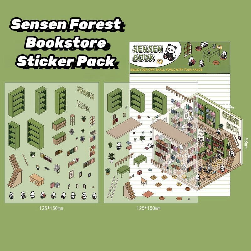Senssen Forest Bookstore - 3D Scene Stickers | DIY Mini Room Strickers | Collectible Sticker Book Kit | Fun Scenery Stickers