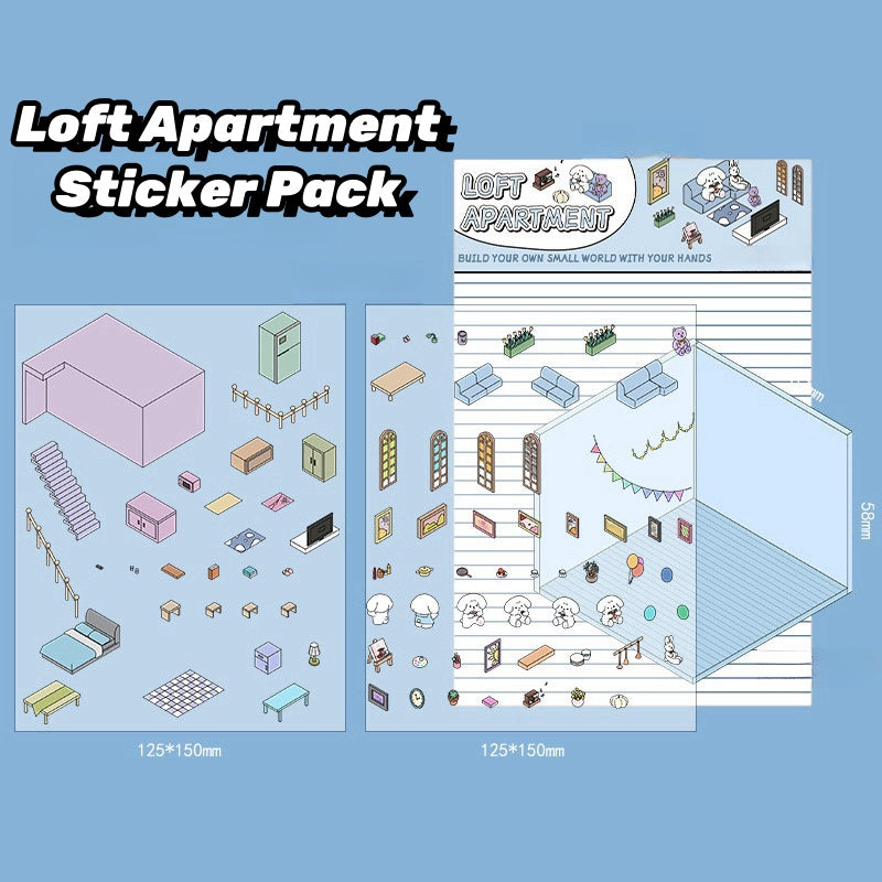 Loft Apartment - 3D Scene Stickers | DIY Mini Room Strickers | Collectible Sticker Book Kit | Fun Scenery Stickers