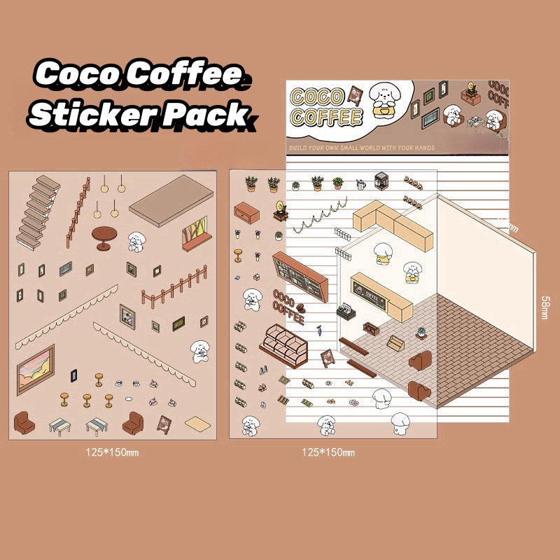 Coco Cafe - 3D Scene Stickers | DIY Mini Room Strickers | Collectible Sticker Book Kit | Fun Scenery Stickers