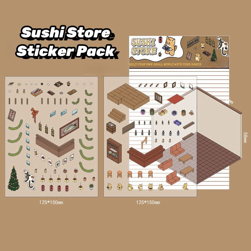 Sushi Store - 3D Scene Stickers | DIY Mini Room Strickers | Collectible Sticker Book Kit | Fun Scenery Stickers