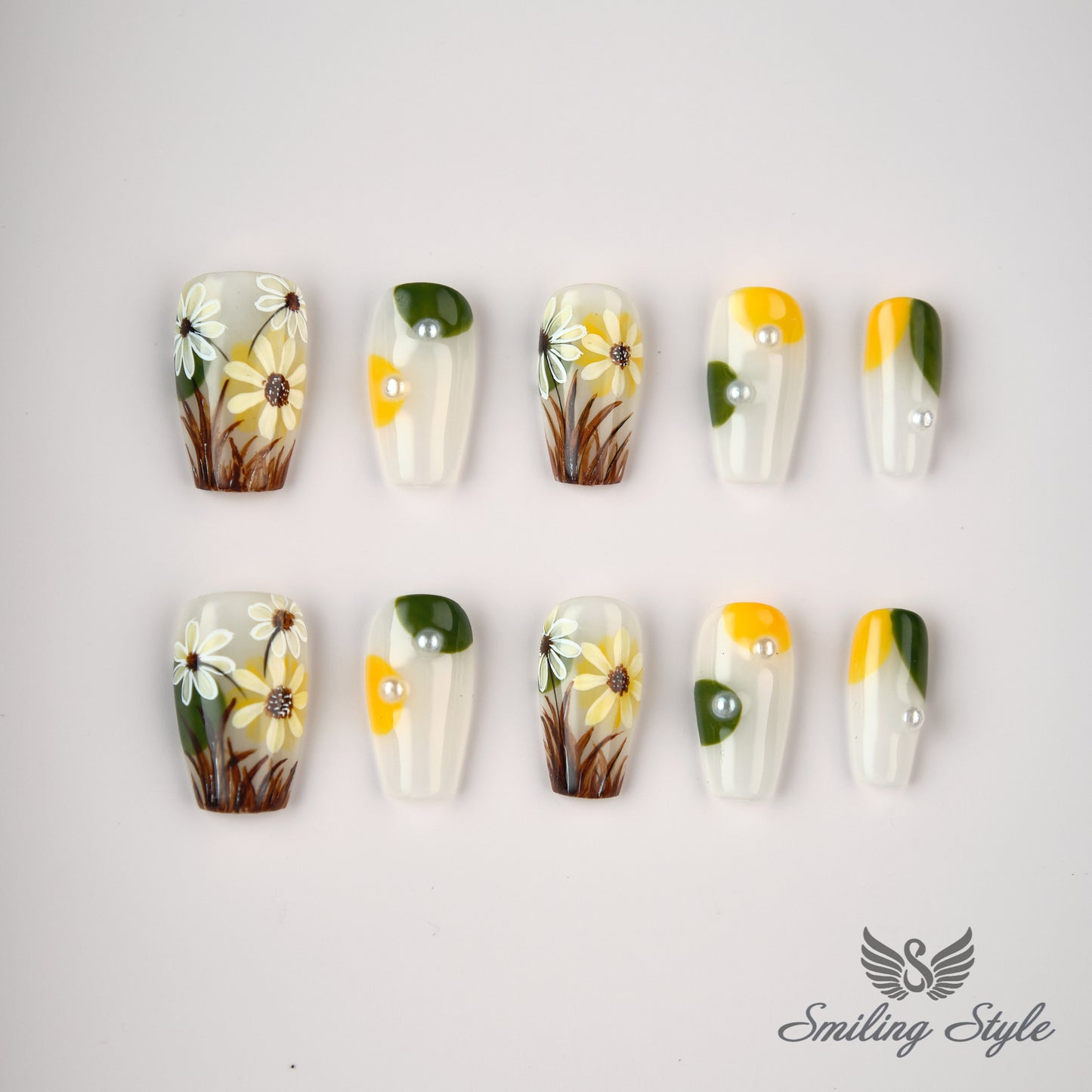 Midsummer White Night Press On Nails by SMILINGSTYLE | Luxury Fake Nails | Reusable Nails | Handmade Nails