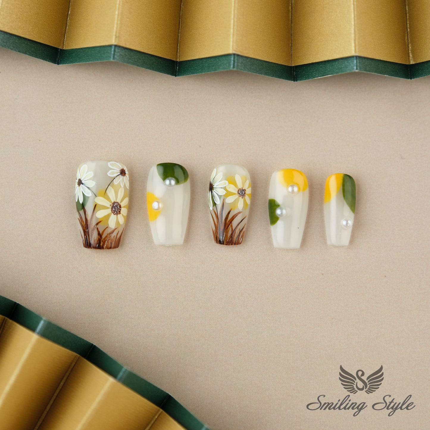 Midsummer White Night Press On Nails by SMILINGSTYLE | Luxury Fake Nails | Reusable Nails | Handmade Nails