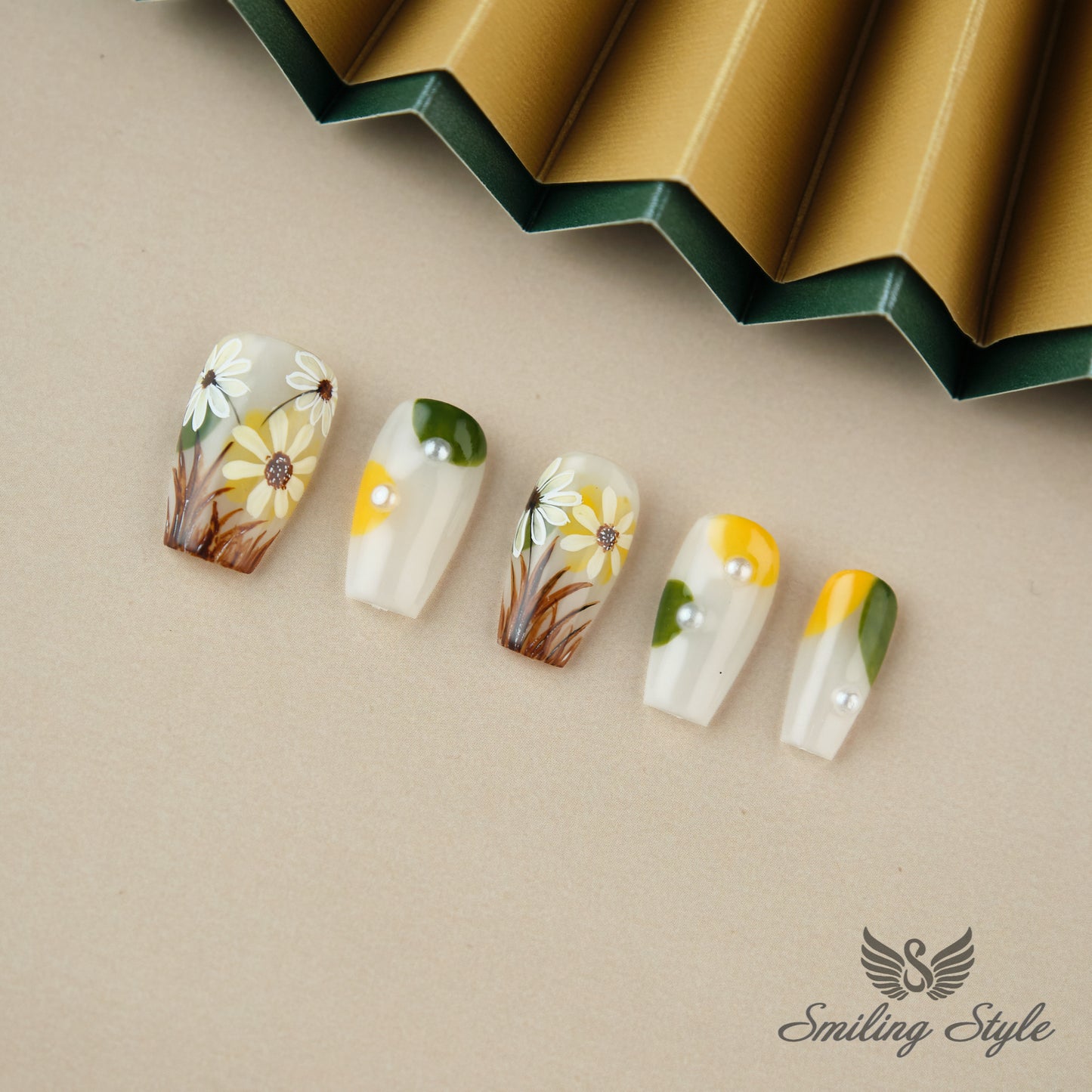Midsummer White Night Press On Nails by SMILINGSTYLE | Luxury Fake Nails | Reusable Nails | Handmade Nails