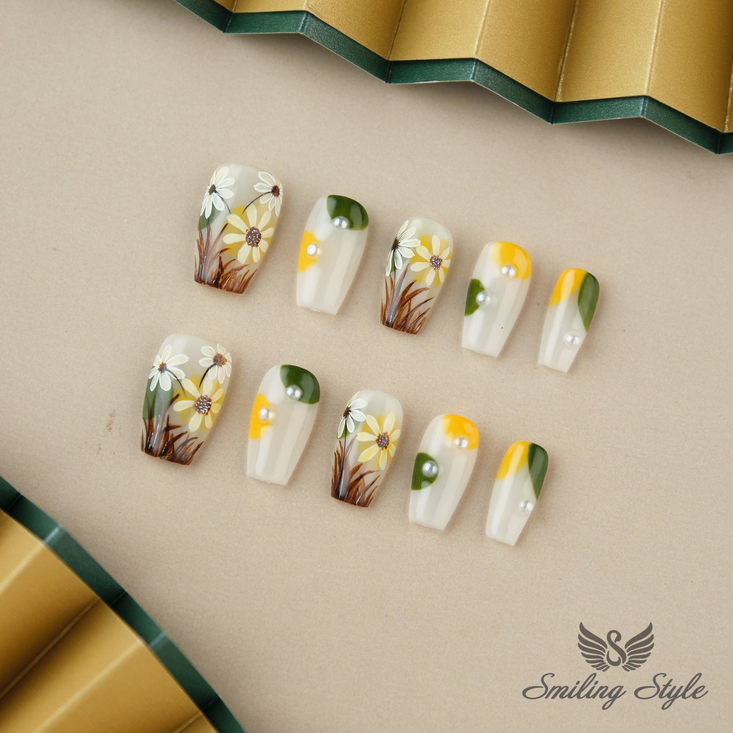 Midsummer White Night Press On Nails by SMILINGSTYLE | Luxury Fake Nails | Reusable Nails | Handmade Nails