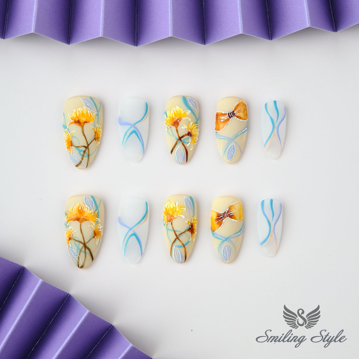 Autumn Sun Fairy Tale Press On Nails by SMILINGSTYLE | Luxury Fake Nails | Reusable Nails | Handmade Nails