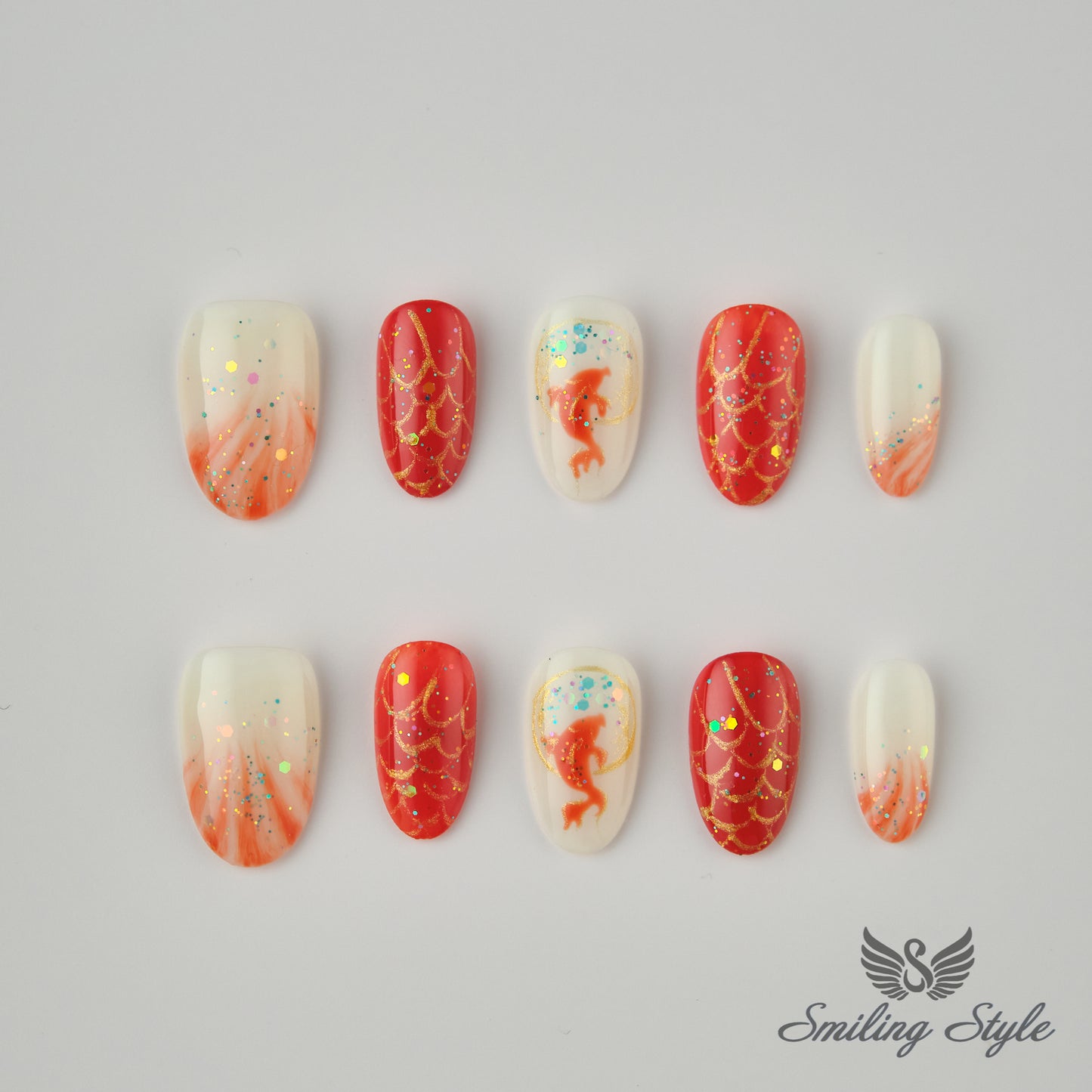 Lucky Koi Fish Press On Nails by SMILINGSTYLE | Luxury Fake Nails | Reusable Nails | Handmade Nails