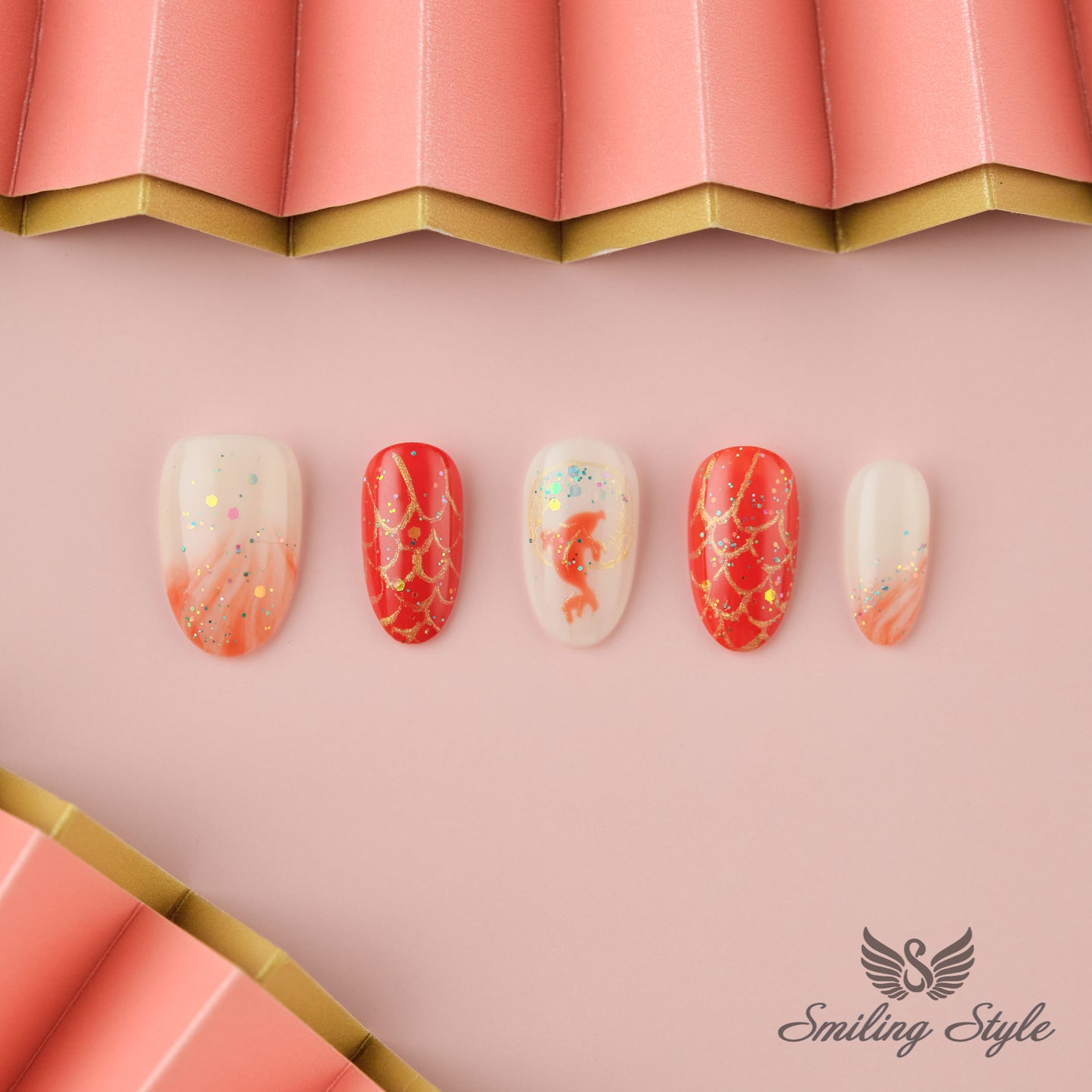 Lucky Koi Fish Press On Nails by SMILINGSTYLE | Luxury Fake Nails | Reusable Nails | Handmade Nails