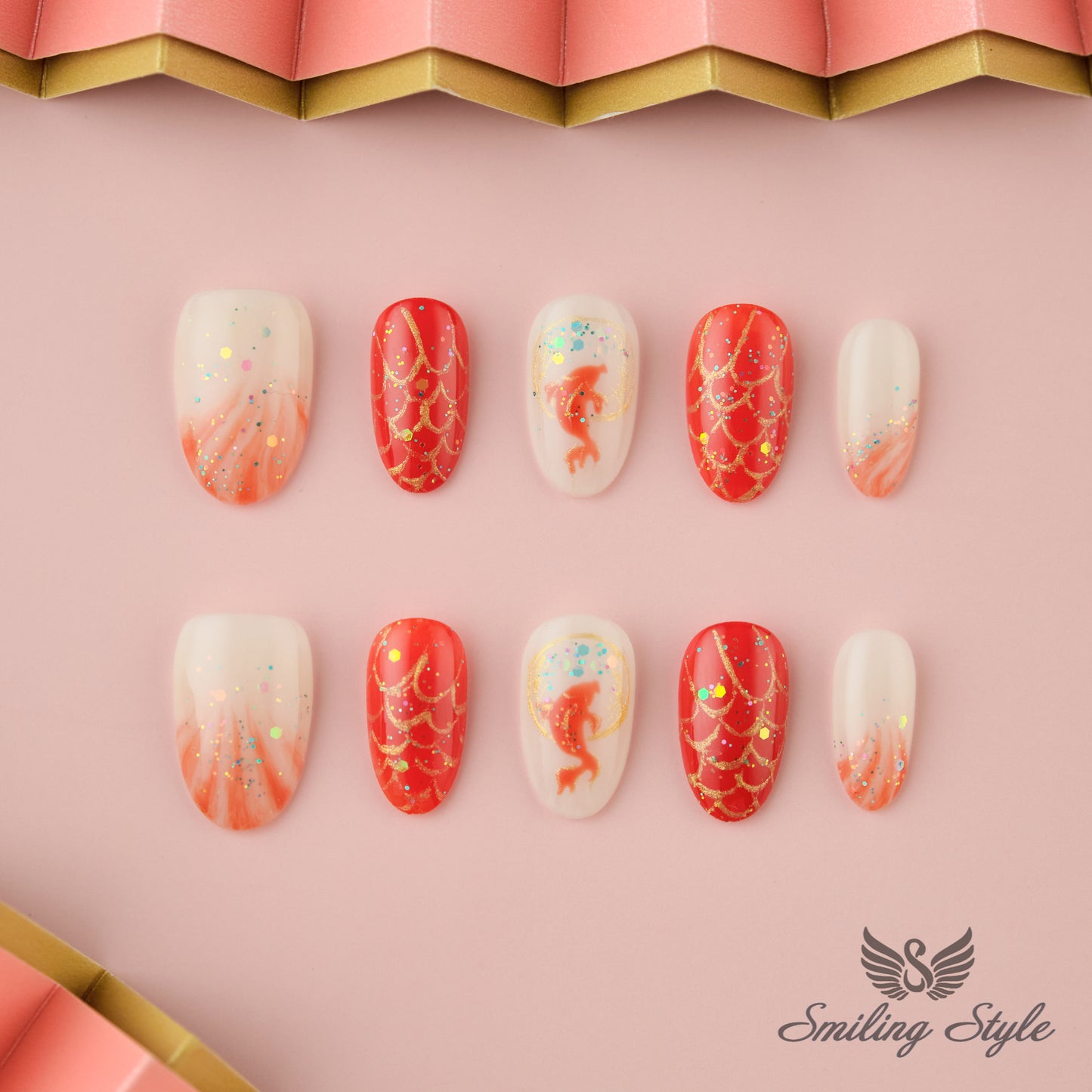 Lucky Koi Fish Press On Nails by SMILINGSTYLE | Luxury Fake Nails | Reusable Nails | Handmade Nails