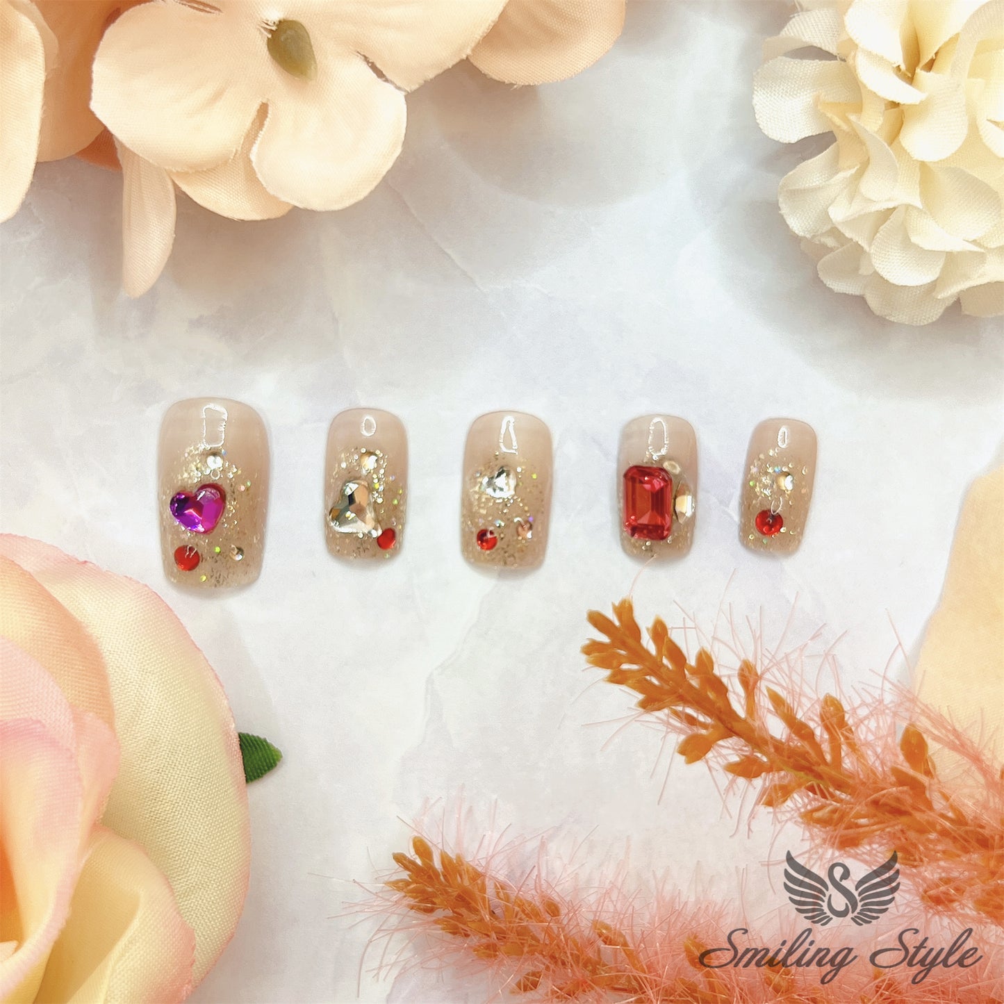 Flaming Hot Rubys Press On Nails by SMILINGSTYLE | Luxury Fake Nails | Reusable Nails | Handmade Nails