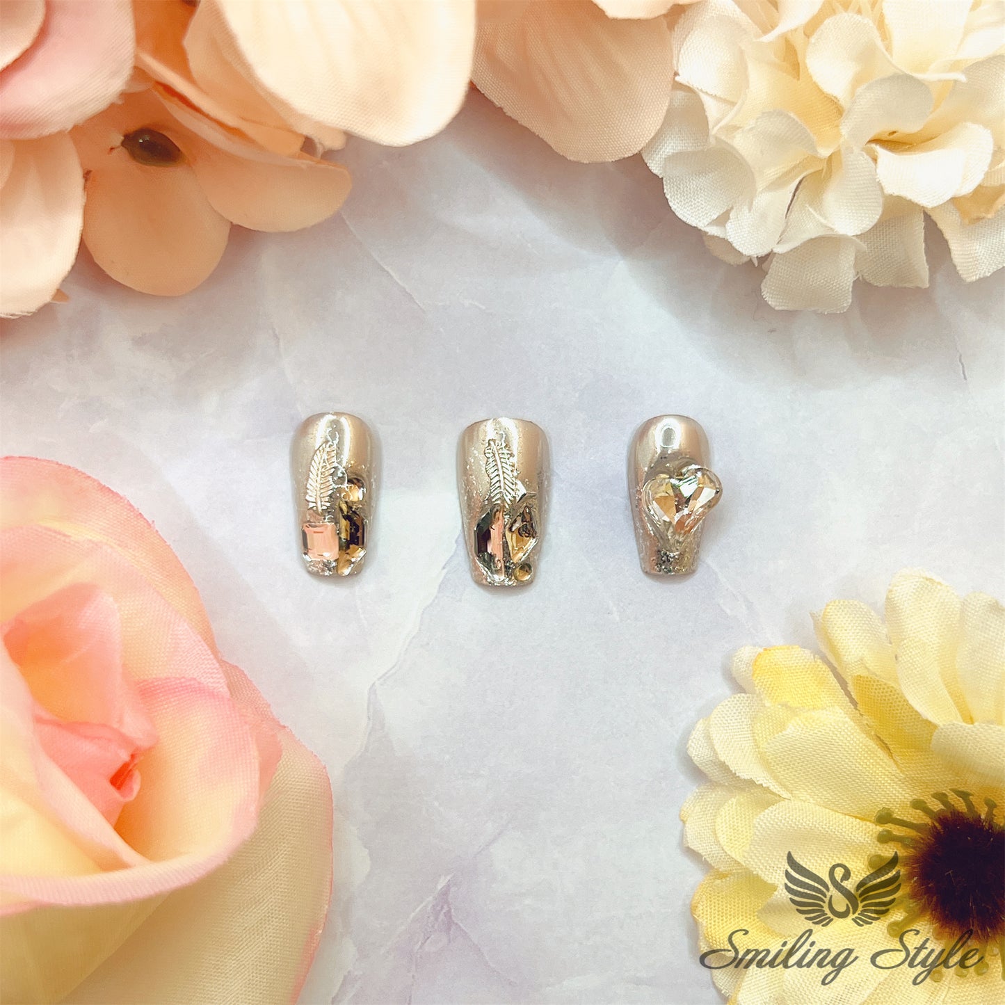 Silver Foggy Night Press On Nails by SMILINGSTYLE | Luxury Fake Nails | Reusable Nails | Handmade Nails