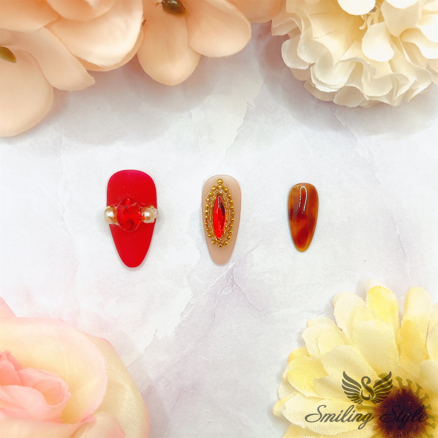 Charming Ruby Love Press On Nails by SMILINGSTYLE | Luxury Fake Nails | Reusable Nails | Handmade Nails