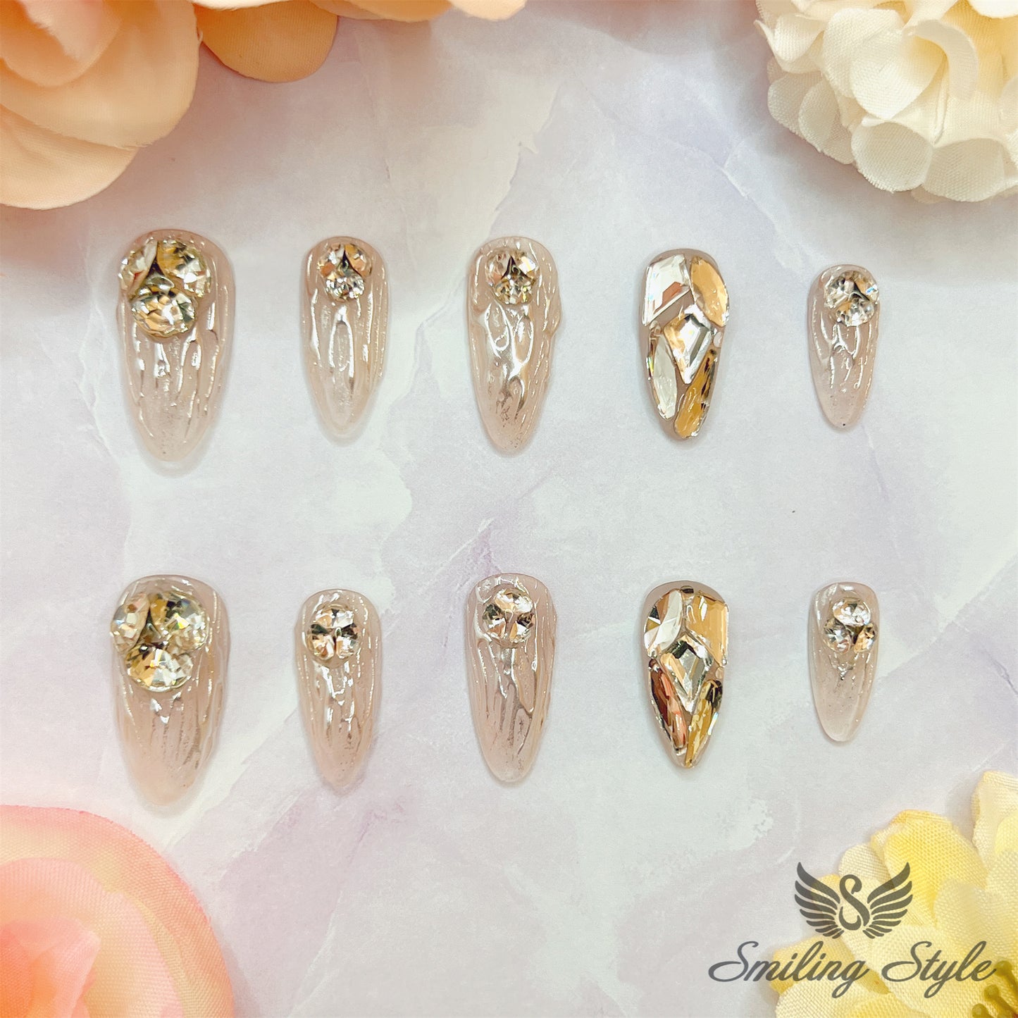 Melting Silver Ice Press On Nails by SMILINGSTYLE | Luxury Fake Nails | Reusable Nails | Handmade Nails