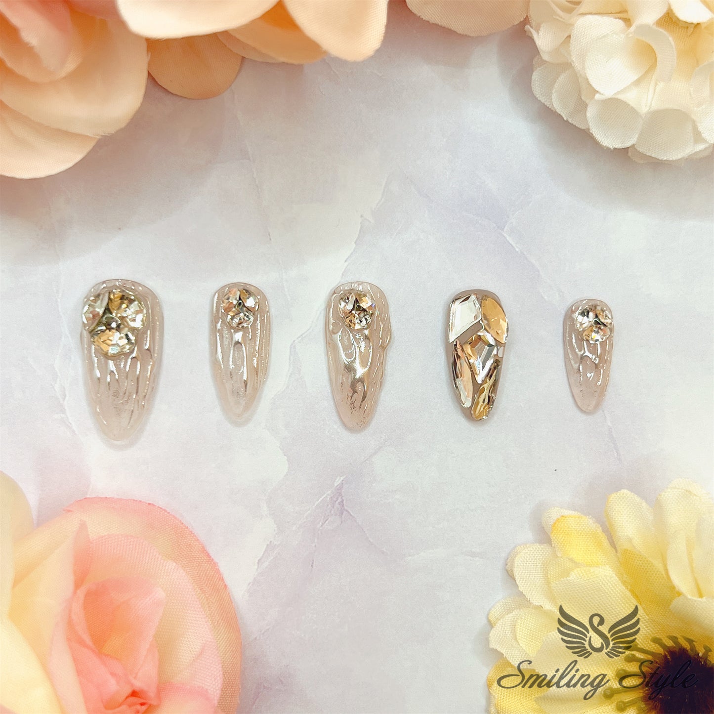 Melting Silver Ice Press On Nails by SMILINGSTYLE | Luxury Fake Nails | Reusable Nails | Handmade Nails
