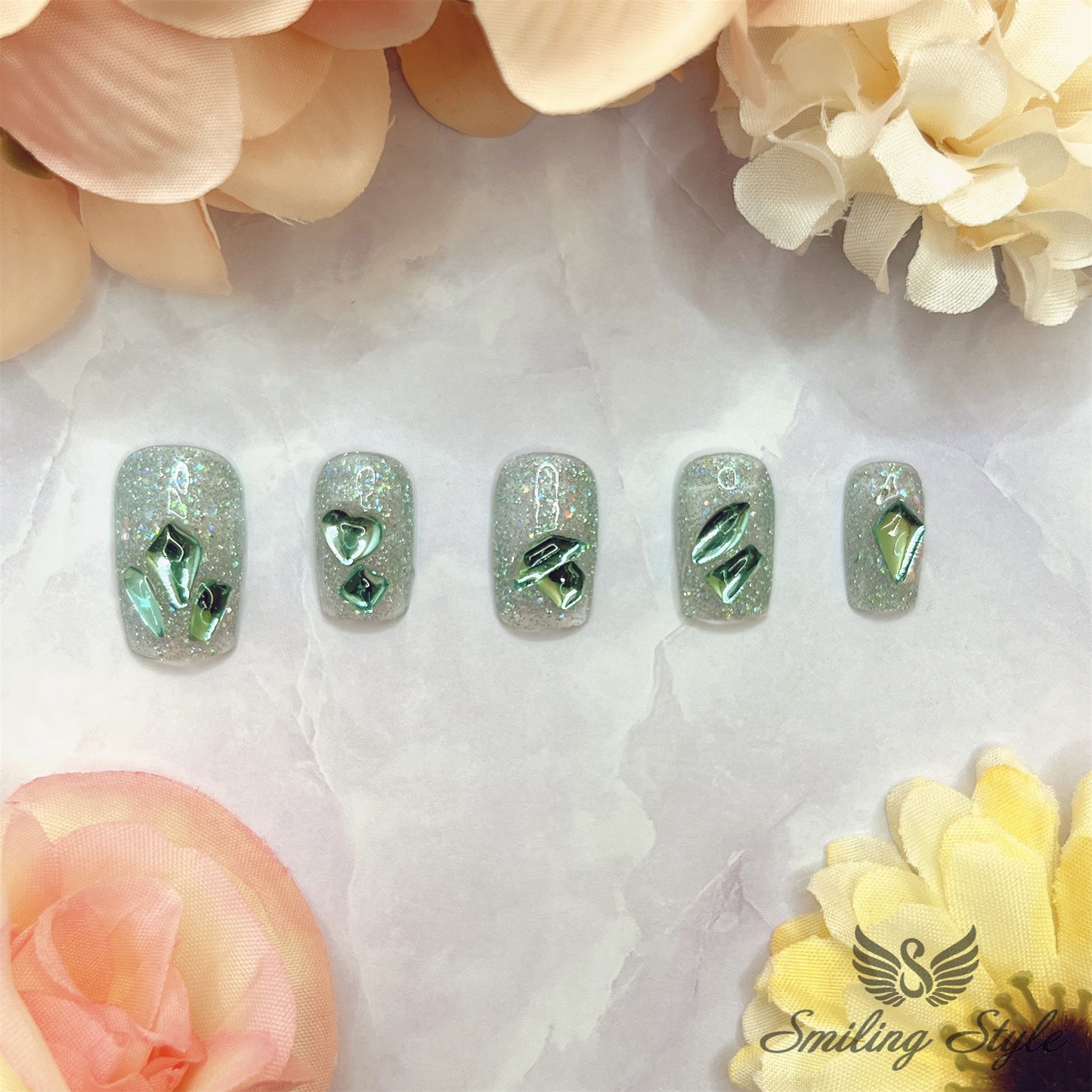 Blue Crystal Diamond Tears Press On Nails by SMILINGSTYLE | Luxury Fake Nails | Reusable Nails | Handmade Nails