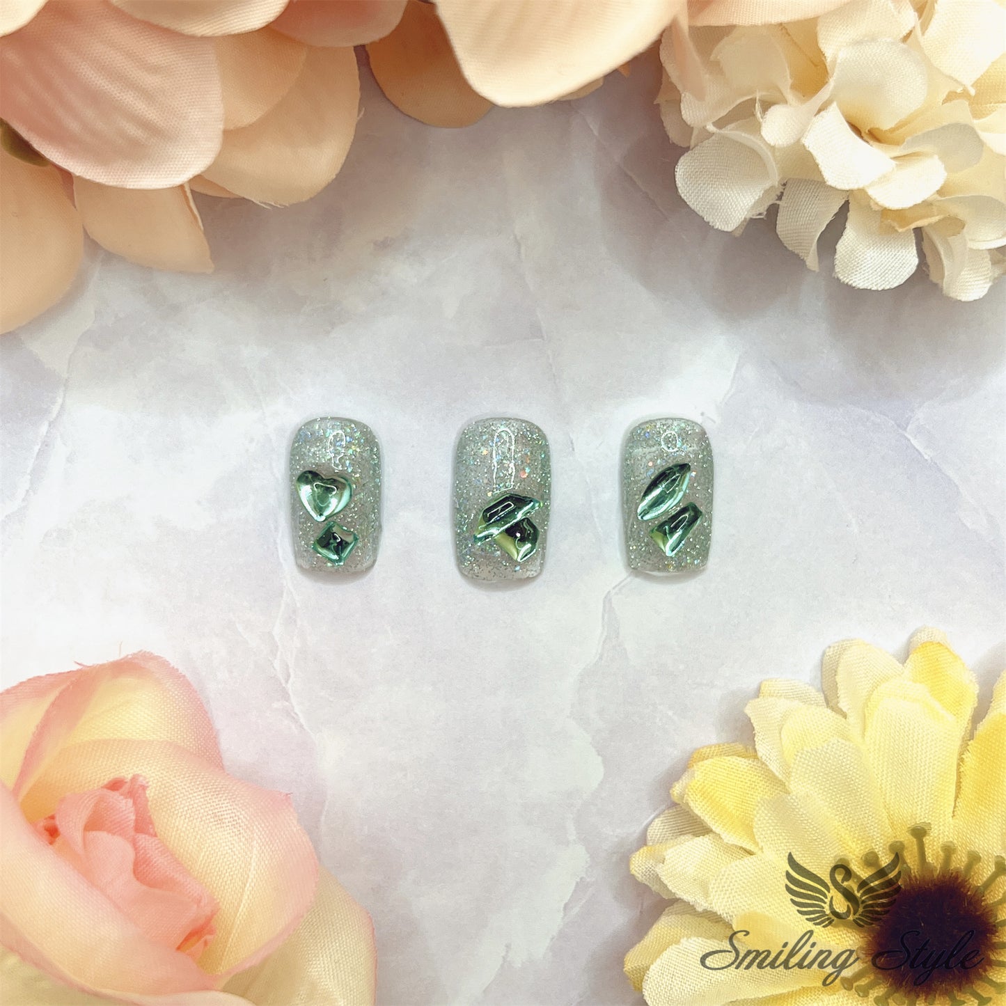 Blue Crystal Diamond Tears Press On Nails by SMILINGSTYLE | Luxury Fake Nails | Reusable Nails | Handmade Nails