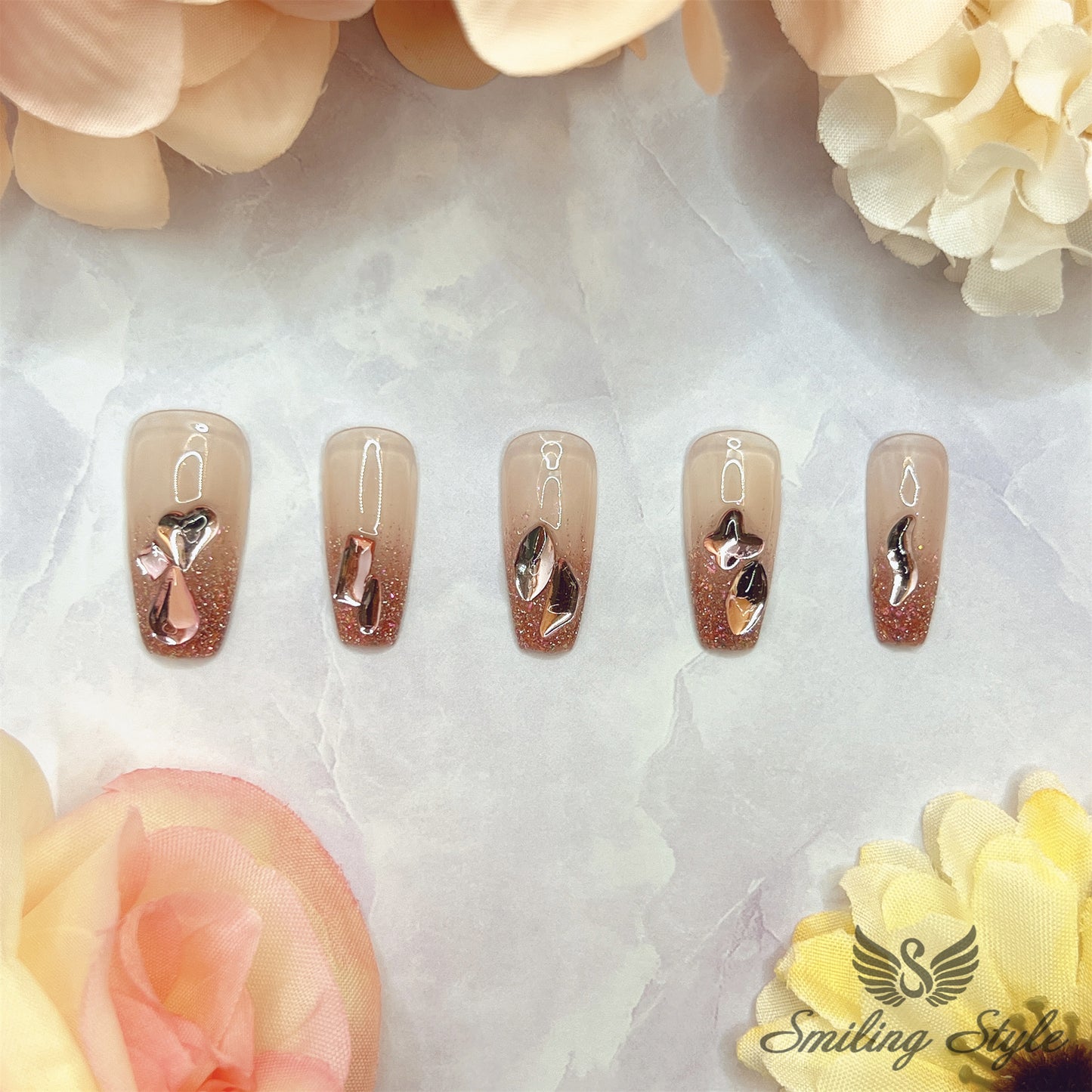 Sparkinging Pink Diamond Tears Long Coffin Press On Nails by SMILINGSTYLE | Luxury Fake Nails | Reusable Nails | Handmade Nails