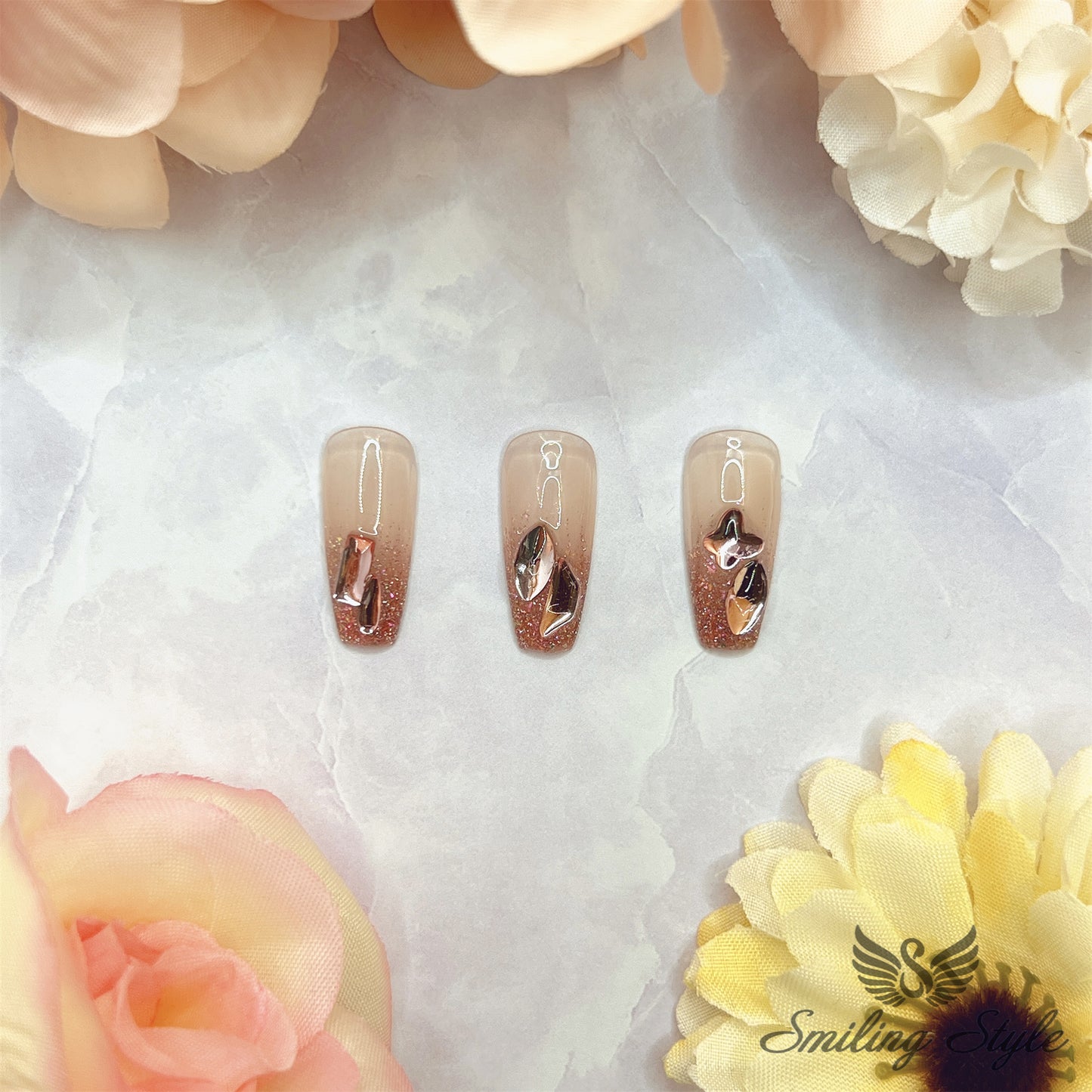 Sparkinging Pink Diamond Tears Long Coffin Press On Nails by SMILINGSTYLE | Luxury Fake Nails | Reusable Nails | Handmade Nails