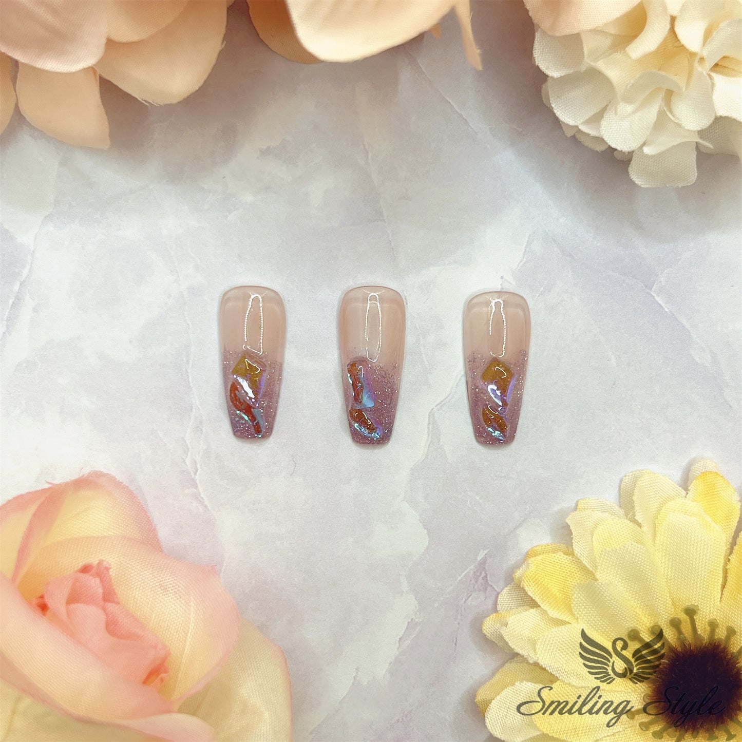Purple Crystal Diamond Tears Press On Nails by SMILINGSTYLE | Luxury Fake Nails | Reusable Nails | Handmade Nails