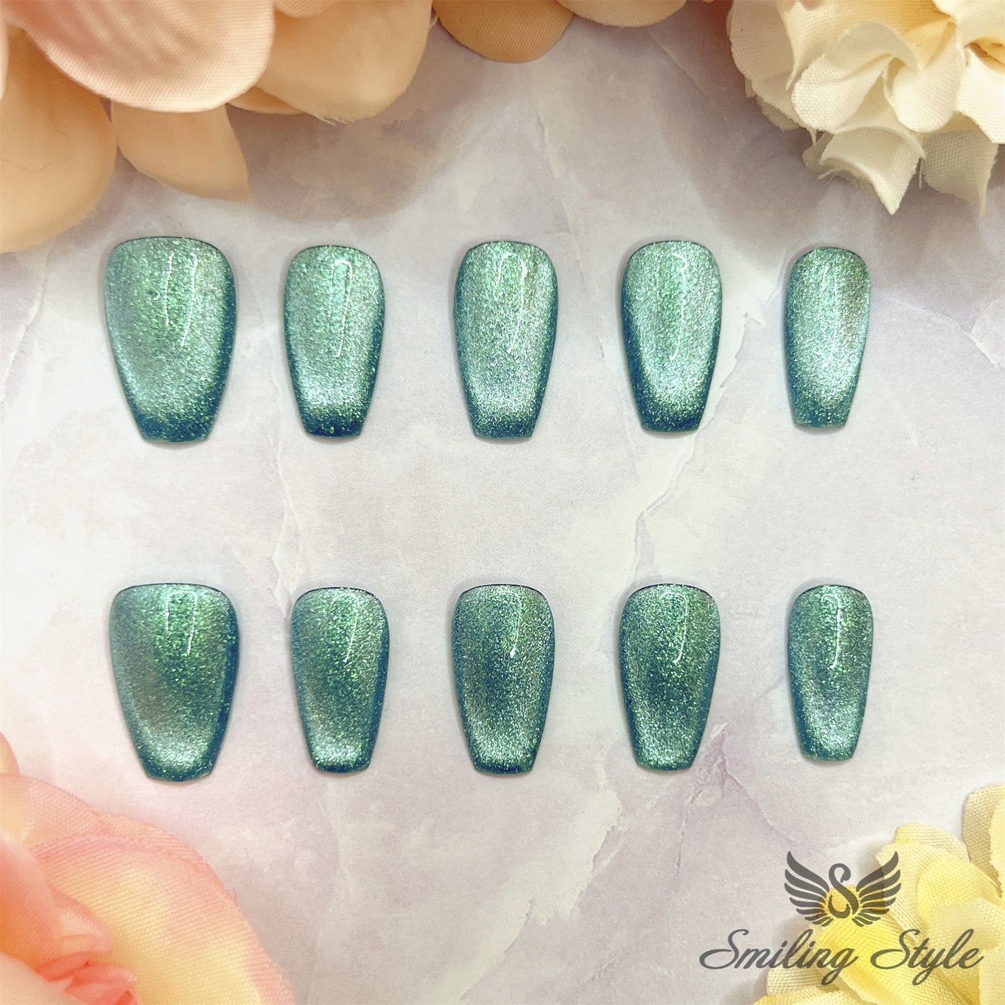 Blue Cat Eye Press On Nails by SMILINGSTYLE | Luxury Fake Nails | Reusable Nails | Handmade Nails