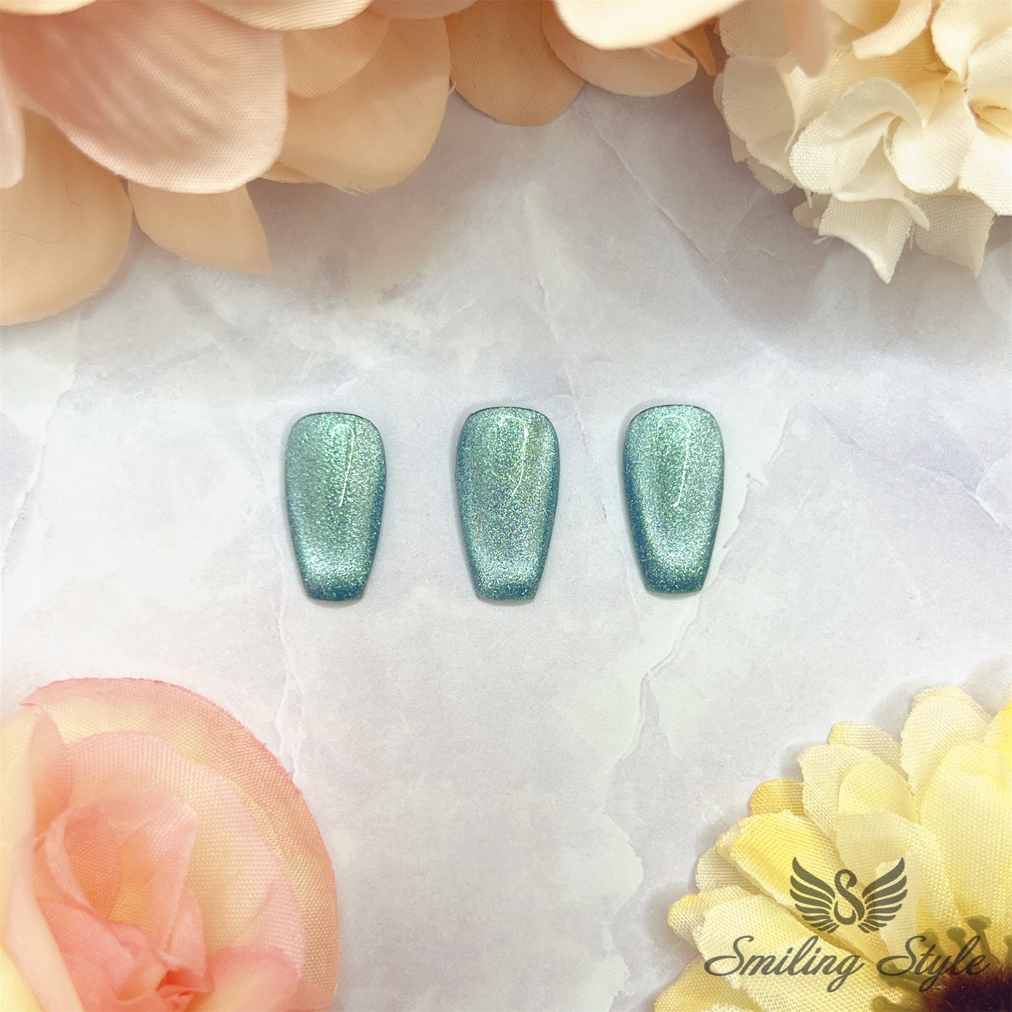 Blue Cat Eye Press On Nails by SMILINGSTYLE | Luxury Fake Nails | Reusable Nails | Handmade Nails