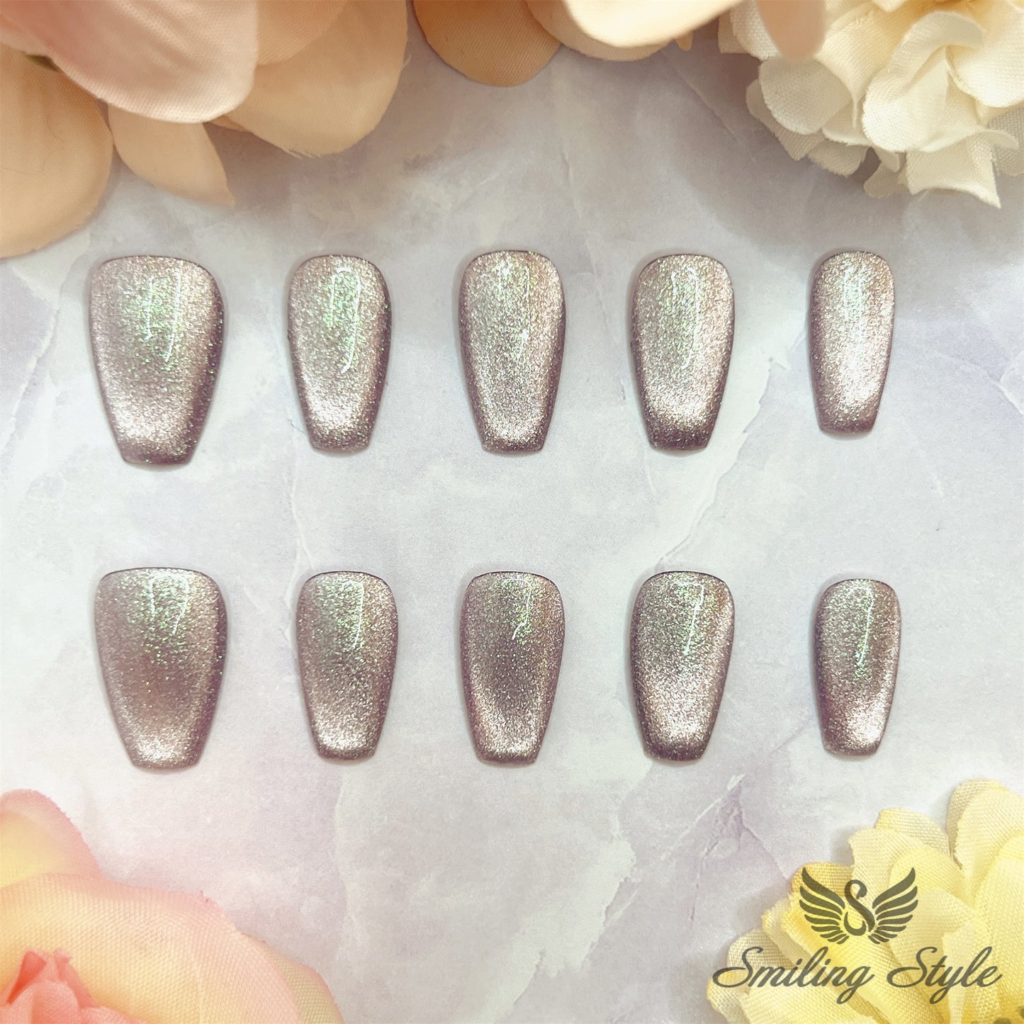 Pink Cat Eye Press On Nails by SMILINGSTYLE | Luxury Fake Nails | Reusable Nails | Handmade Nails