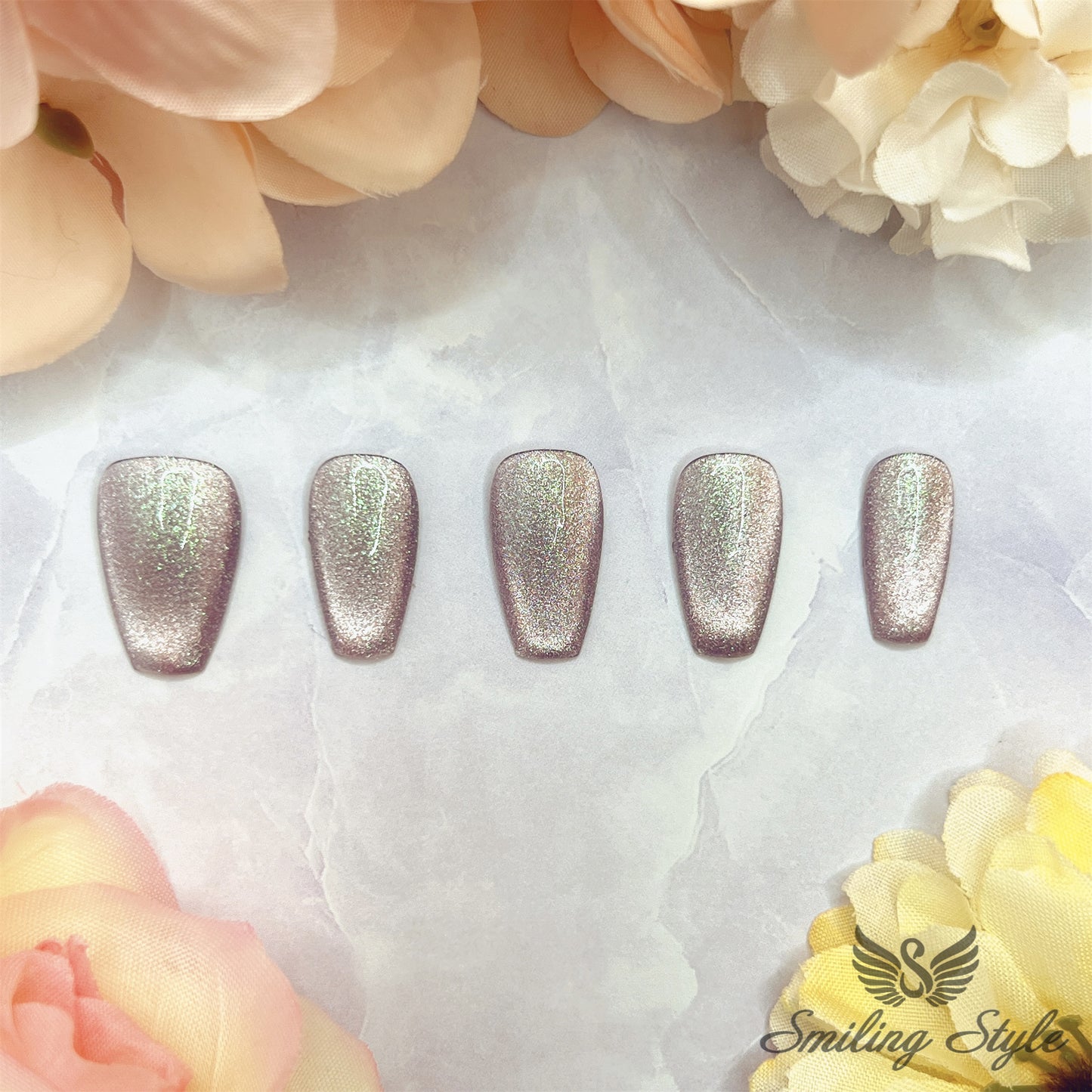 Pink Cat Eye Press On Nails by SMILINGSTYLE | Luxury Fake Nails | Reusable Nails | Handmade Nails