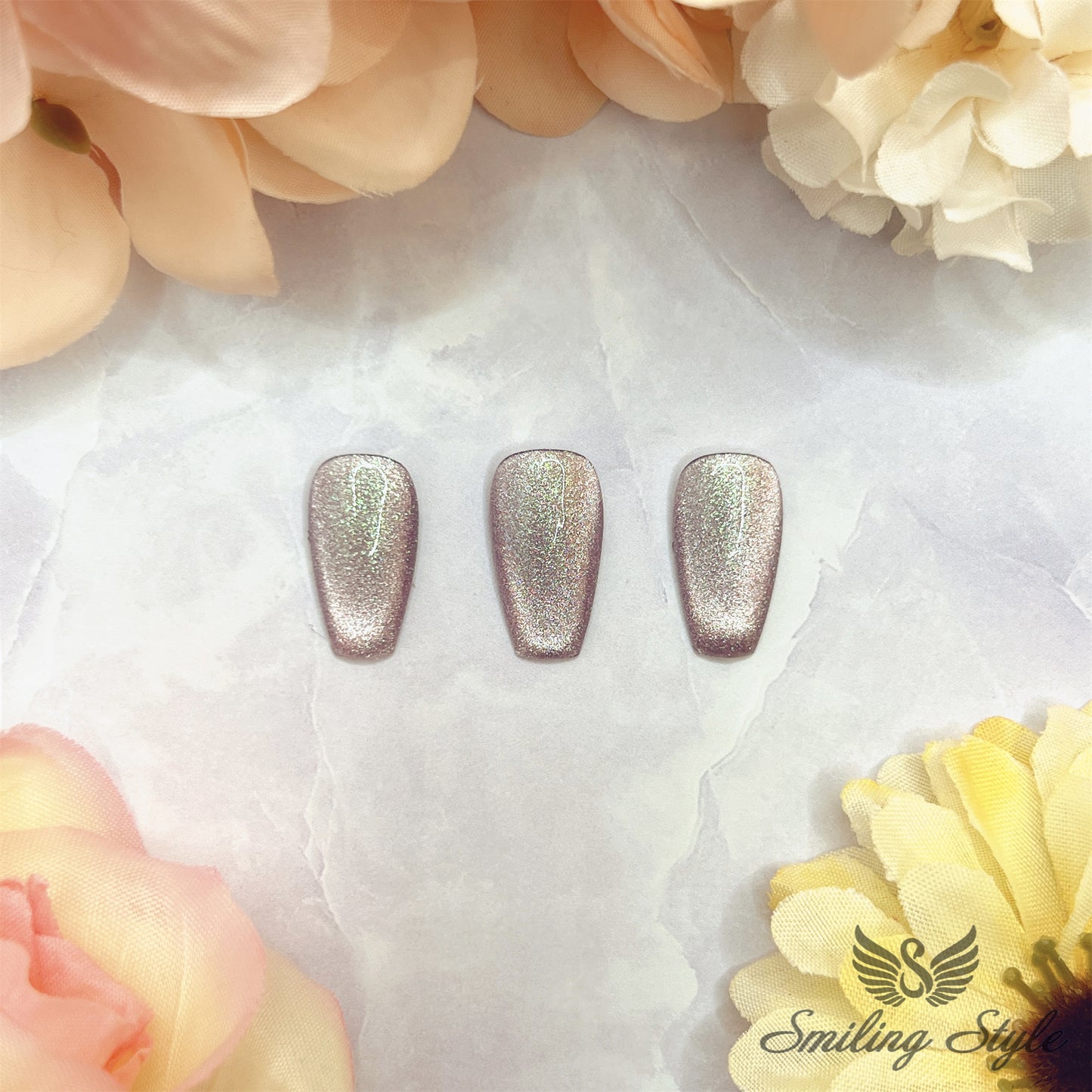 Pink Cat Eye Press On Nails by SMILINGSTYLE | Luxury Fake Nails | Reusable Nails | Handmade Nails