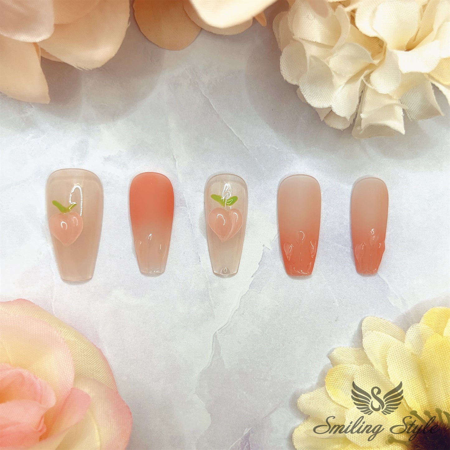 Pink Peachy Peach Girl Press On Nails by SMILINGSTYLE | Luxury Fake Nails | Reusable Nails | Handmade Nails