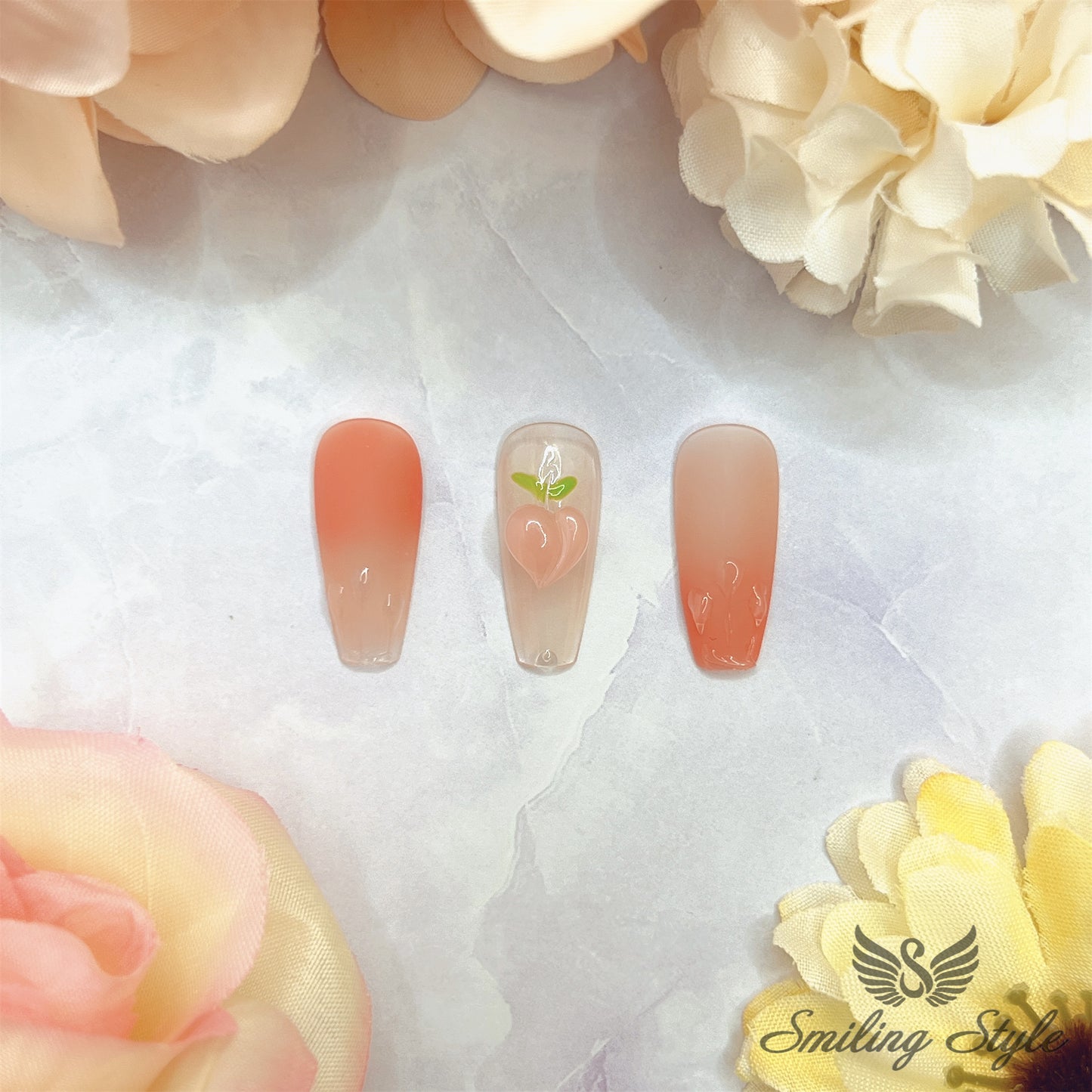 Pink Peachy Peach Girl Press On Nails by SMILINGSTYLE | Luxury Fake Nails | Reusable Nails | Handmade Nails