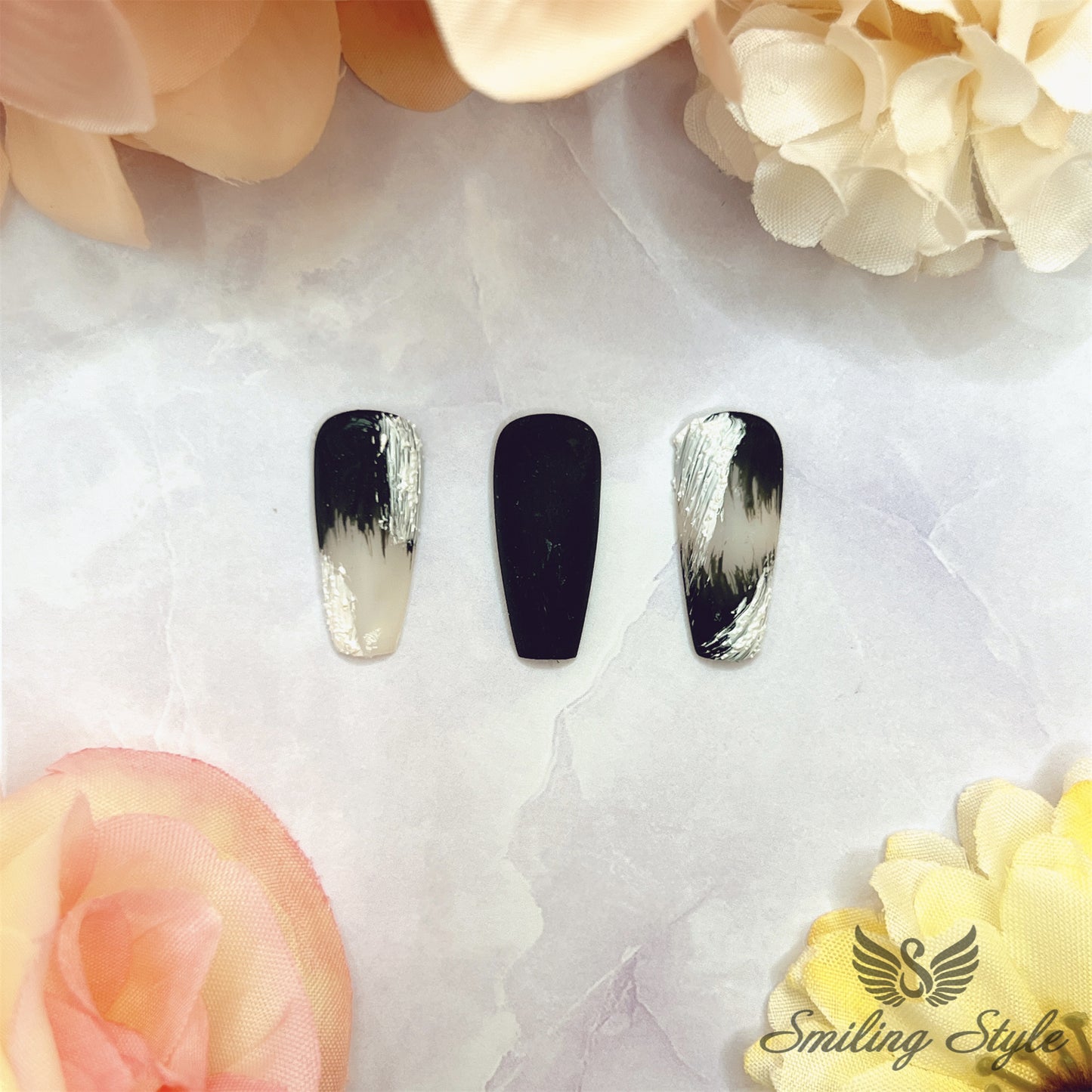 Midnight Angel Wings Press On Nails by SMILINGSTYLE | Luxury Fake Nails | Reusable Nails | Handmade Nails