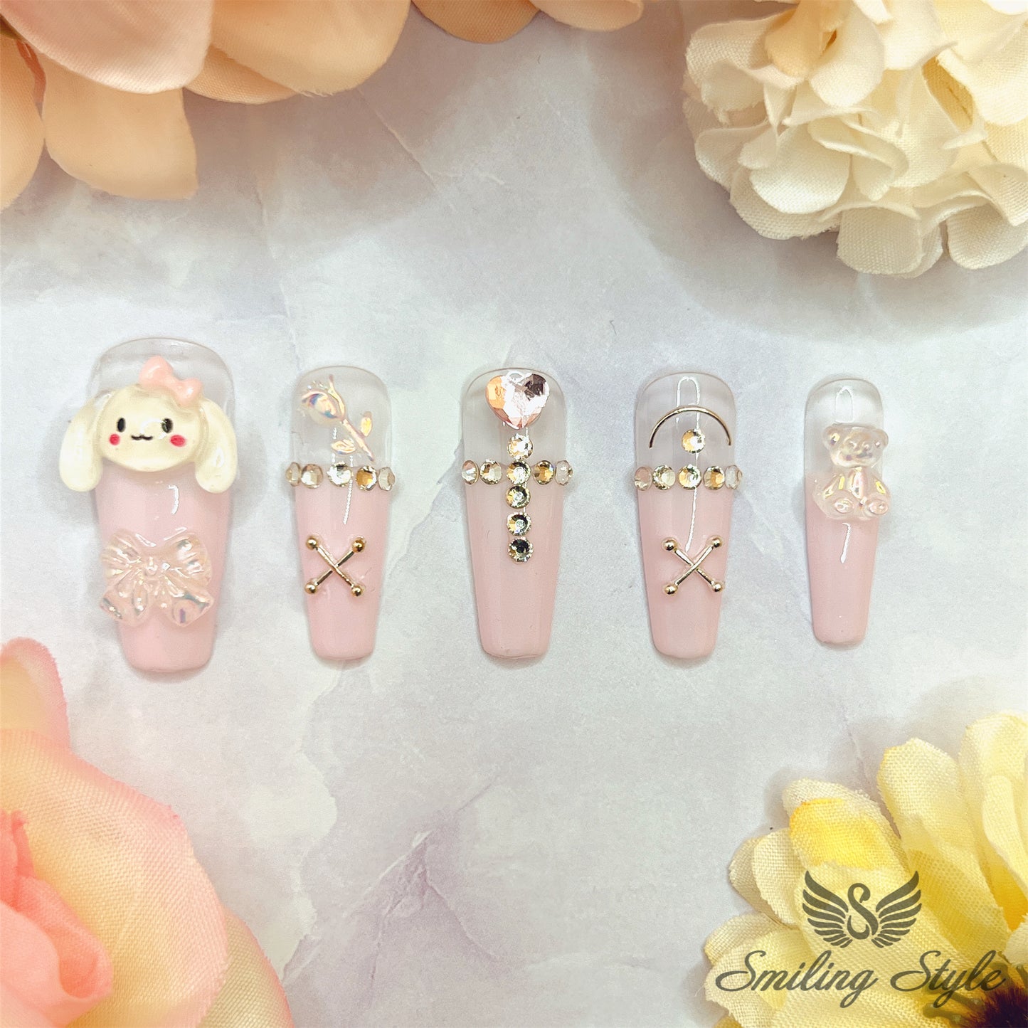 Little Miss Pink Baby Cinnamon Press On Nails by SMILINGSTYLE | Luxury Fake Nails | Reusable Nails | Handmade Nails