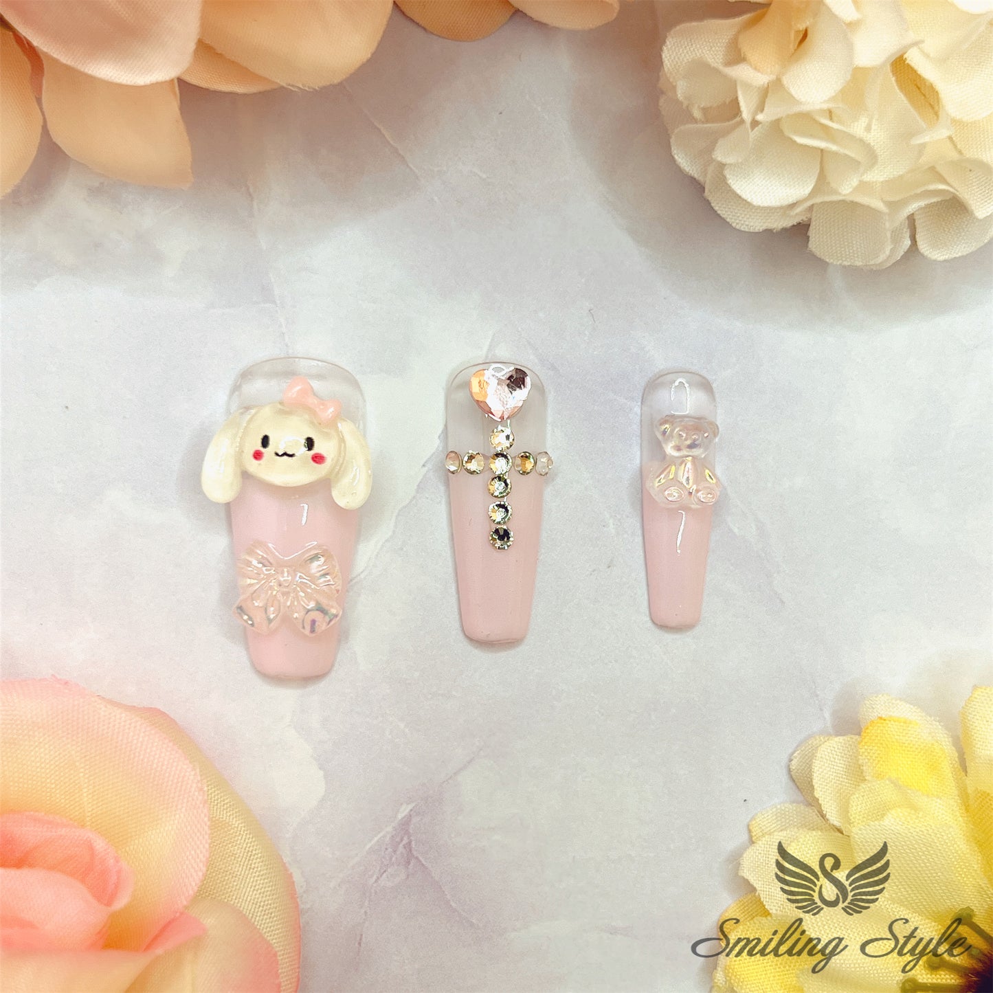 Little Miss Pink Baby Cinnamon Press On Nails by SMILINGSTYLE | Luxury Fake Nails | Reusable Nails | Handmade Nails