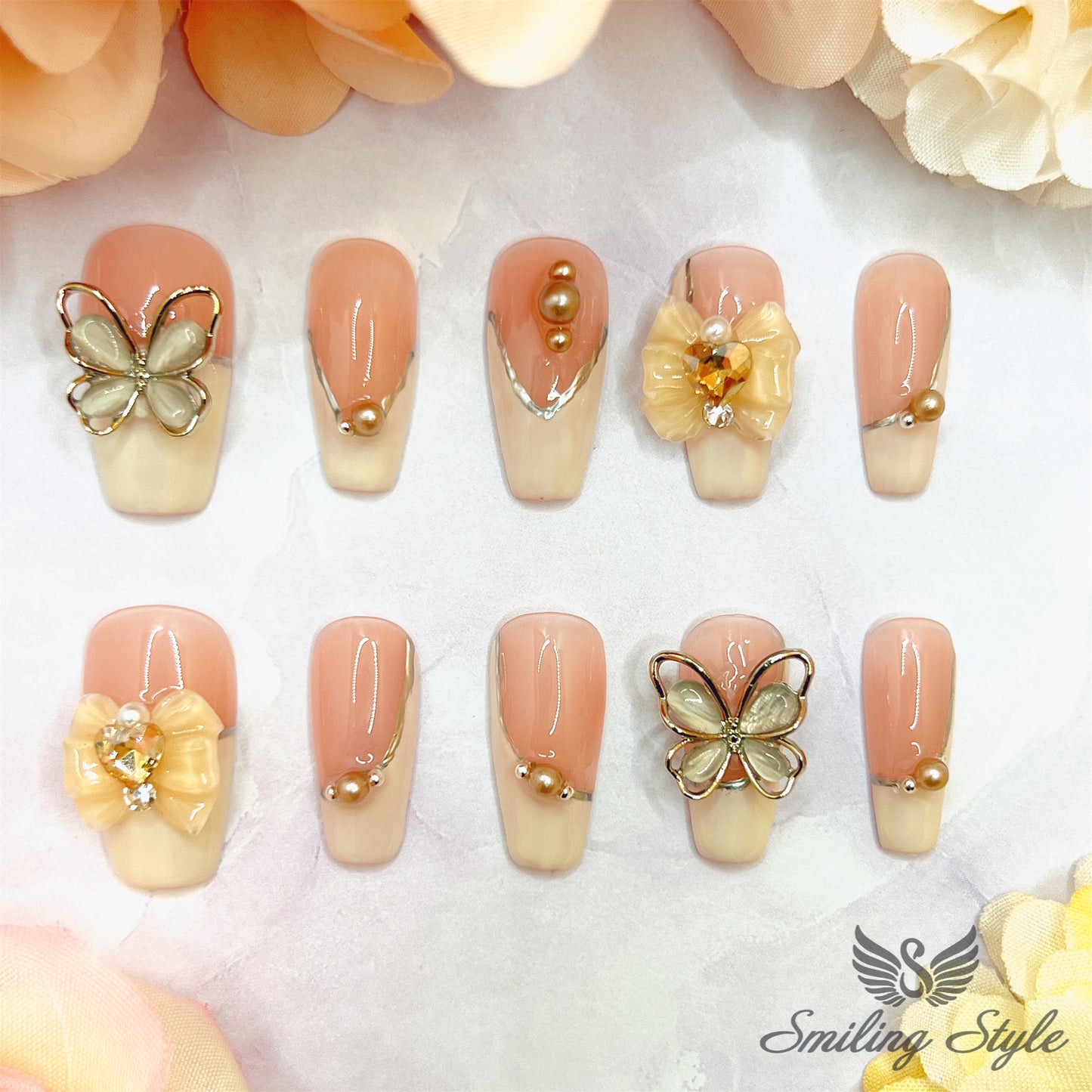 Huge French Butterfly Press On Nails by SMILINGSTYLE | Luxury Fake Nails | Reusable Nails | Handmade Nails