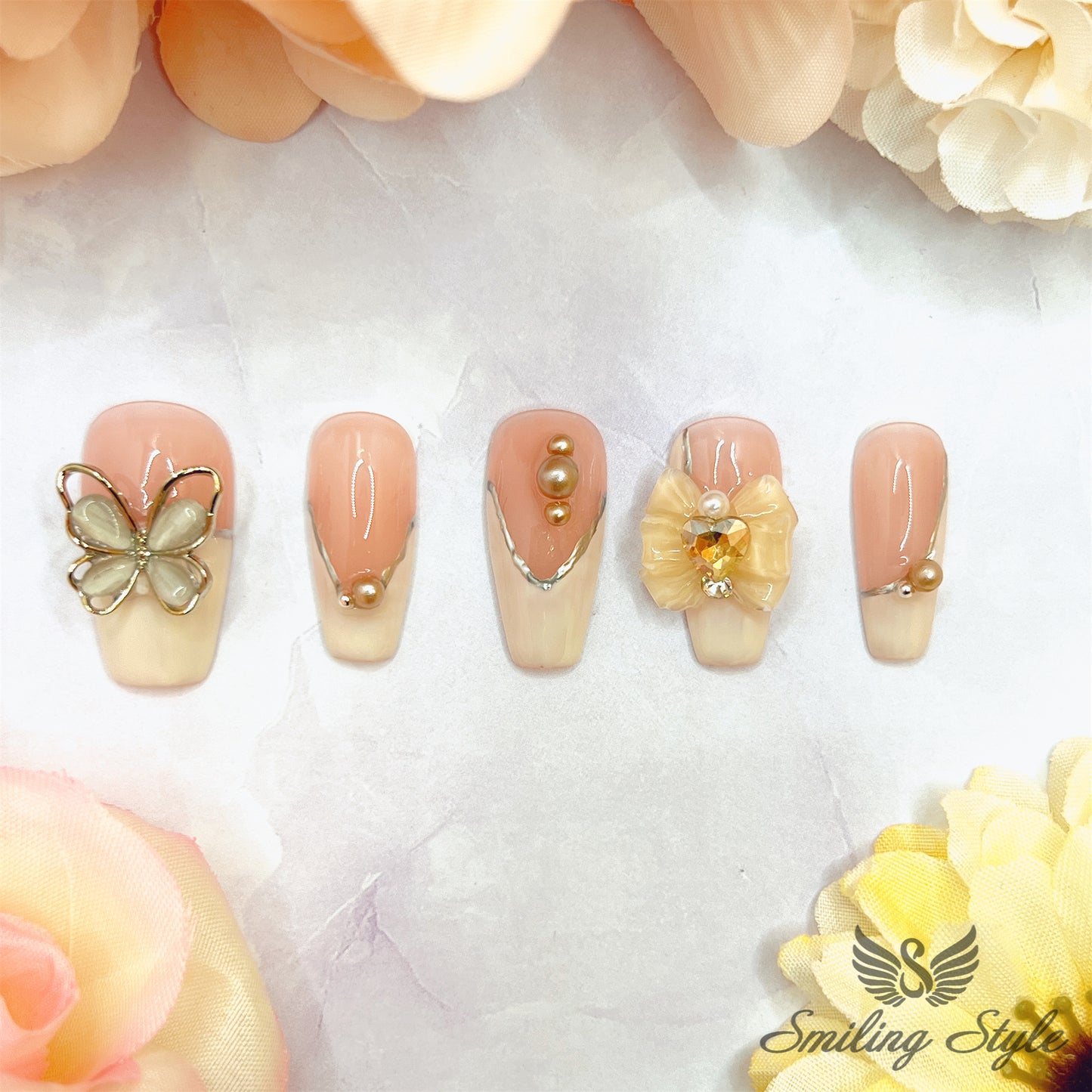 Huge French Butterfly Press On Nails by SMILINGSTYLE | Luxury Fake Nails | Reusable Nails | Handmade Nails