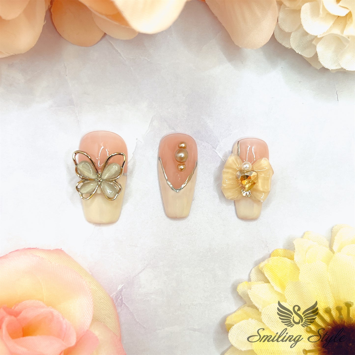 Huge French Butterfly Press On Nails by SMILINGSTYLE | Luxury Fake Nails | Reusable Nails | Handmade Nails