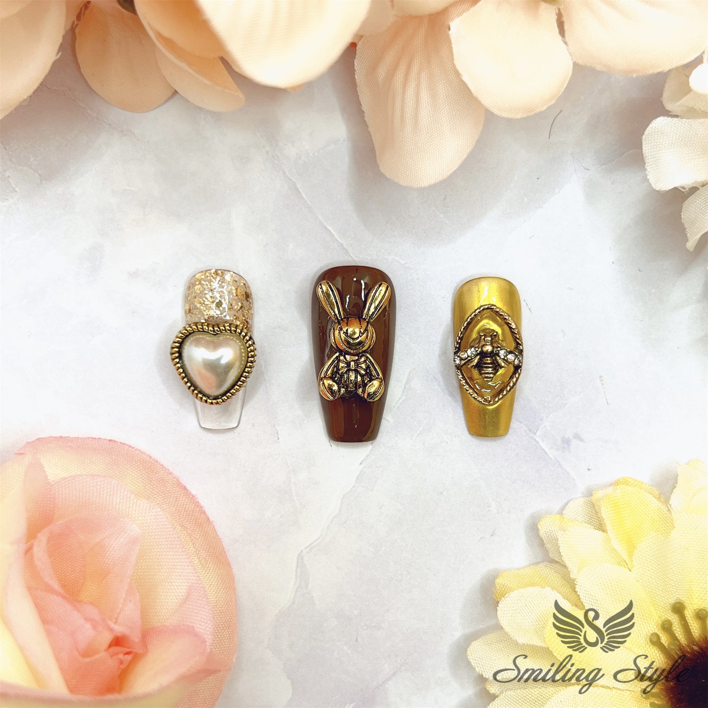 Golden Bunny Boo Press On Nails by SMILINGSTYLE | Luxury Fake Nails | Reusable Nails | Handmade Nails