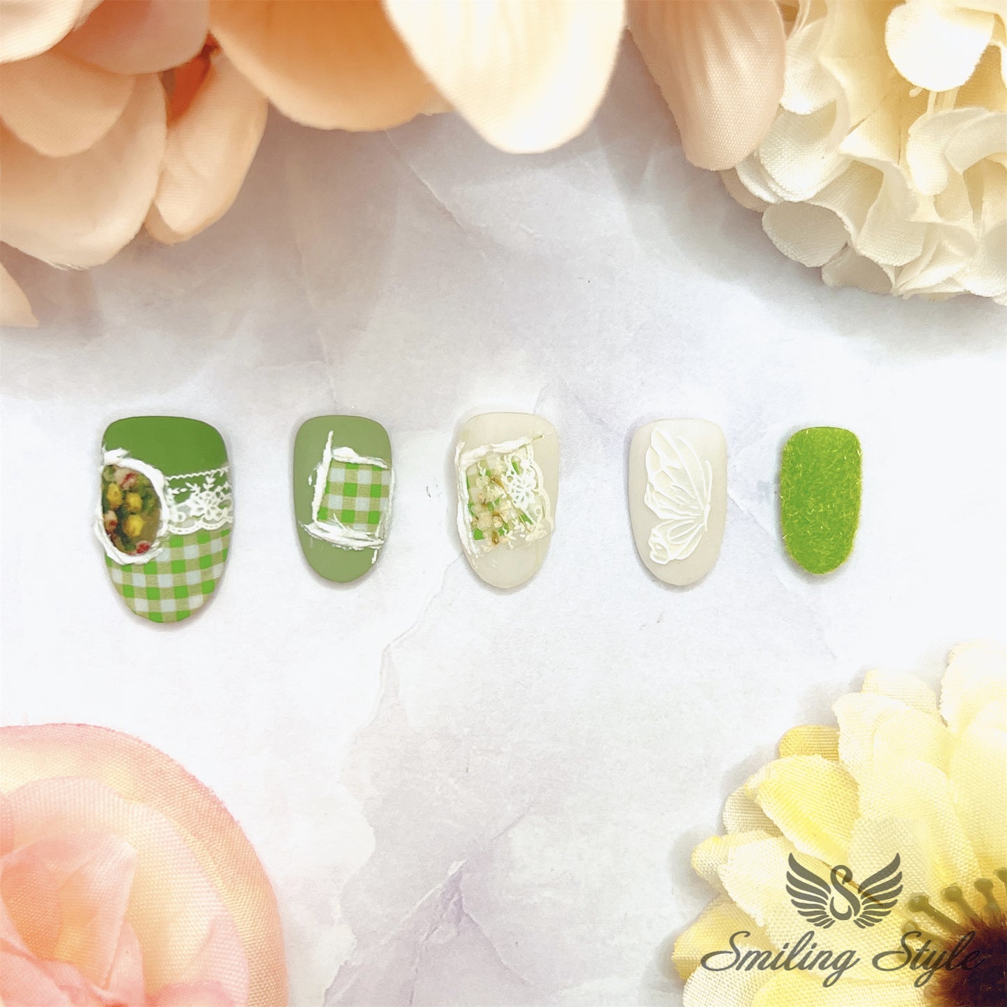 Garden of Eve Press On Nails by SMILINGSTYLE | Luxury Fake Nails | Reusable Nails | Handmade Nails