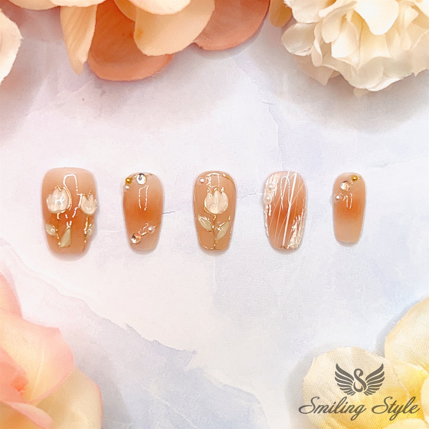 Little Pink Diamond Tulip Press On Nails by SMILINGSTYLE | Luxury Fake Nails | Reusable Nails | Handmade Nails