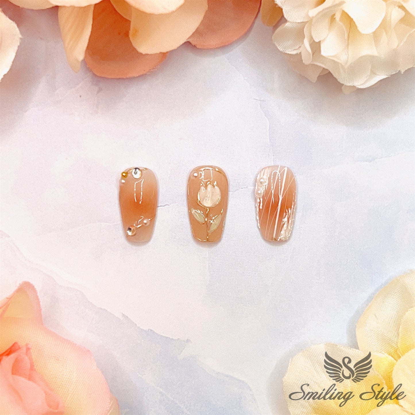 Little Pink Diamond Tulip Press On Nails by SMILINGSTYLE | Luxury Fake Nails | Reusable Nails | Handmade Nails
