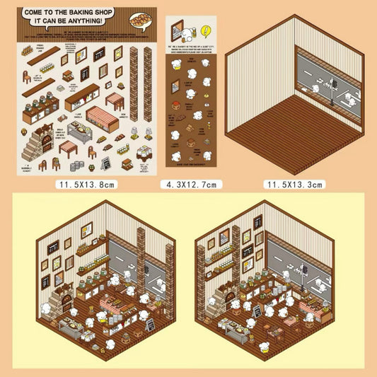 Baking Shop -3D Scene Stickers | DIY Mini Room Strickers | Collectible Sticker Book Kit | Fun Scenery Stickers