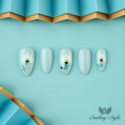 Blue Elf Manor Press On Nails by SMILINGSTYLE | Luxury Fake Nails | Reusable Nails | Handmade Nails