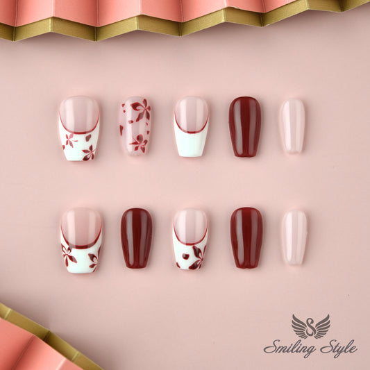 Red Lily's Beauty Press On Nails by SMILINGSTYLE | Luxury Fake Nails | Reusable Nails | Handmade Nails