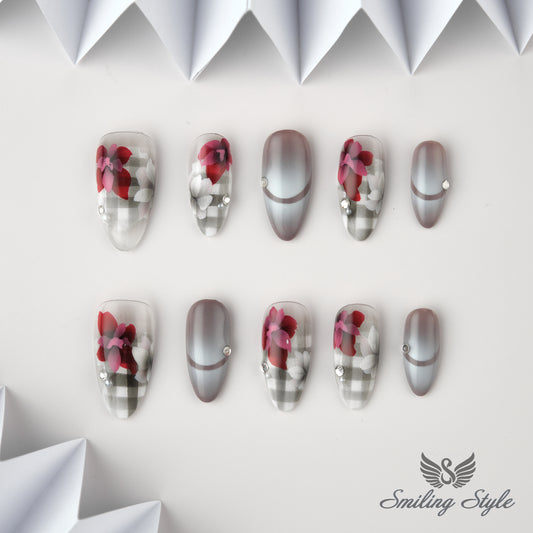 Charming Red Lady Press On Nails by SMILINGSTYLE | Luxury Fake Nails | Reusable Nails | Handmade Nails