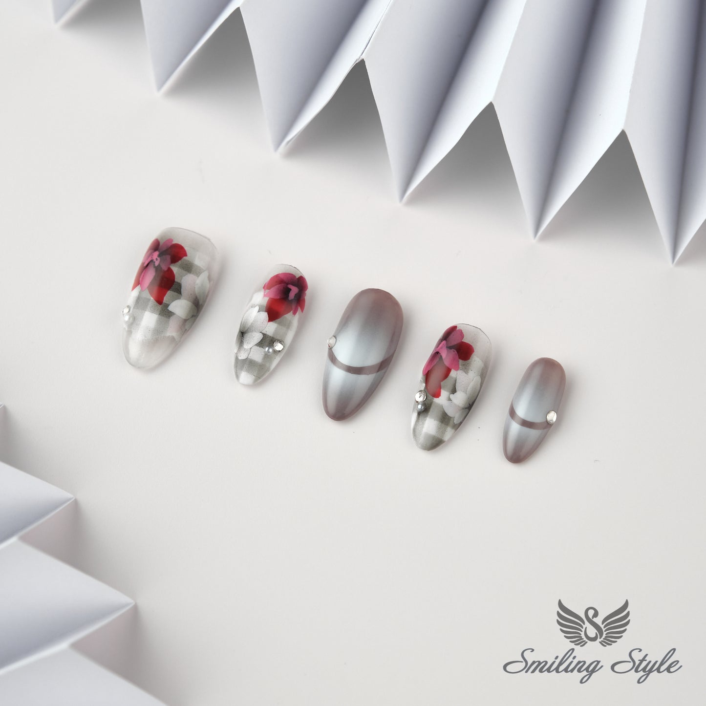 Charming Red Lady Press On Nails by SMILINGSTYLE | Luxury Fake Nails | Reusable Nails | Handmade Nails