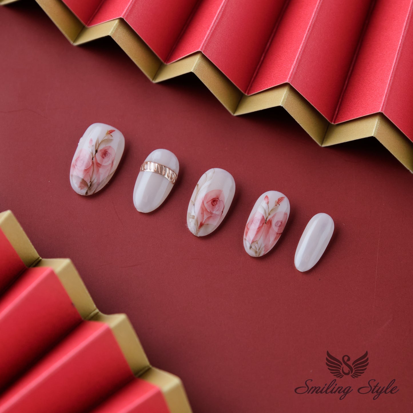 Rose Light Press On Nails by SMILINGSTYLE | Luxury Fake Nails | Reusable Nails | Handmade Nails