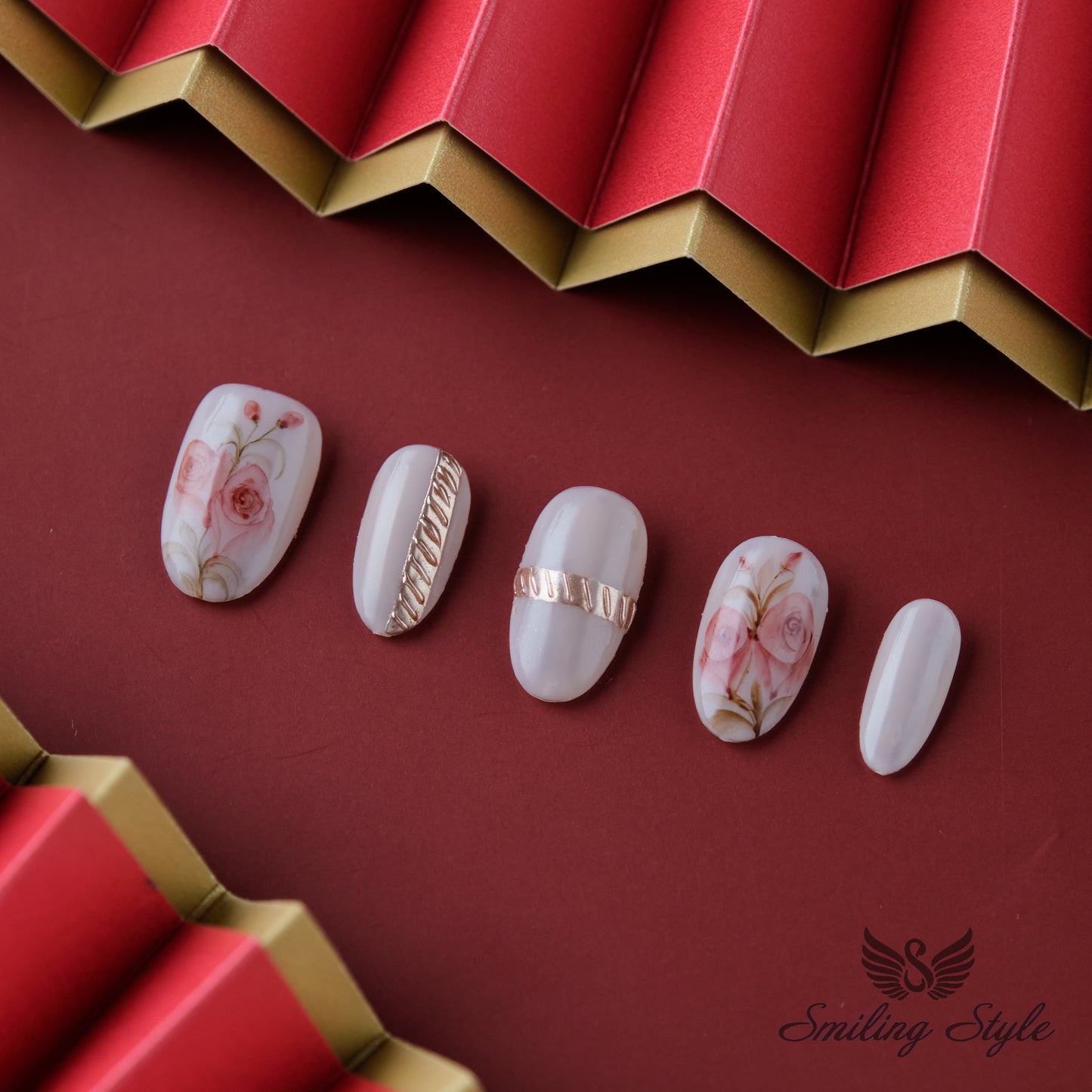 Rose Light Press On Nails by SMILINGSTYLE | Luxury Fake Nails | Reusable Nails | Handmade Nails