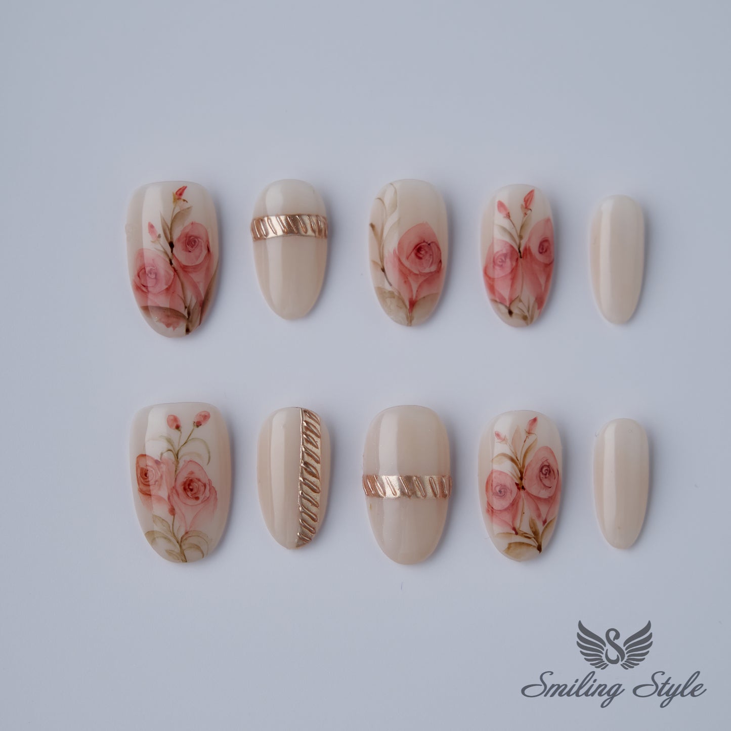 Rose Light Press On Nails by SMILINGSTYLE | Luxury Fake Nails | Reusable Nails | Handmade Nails