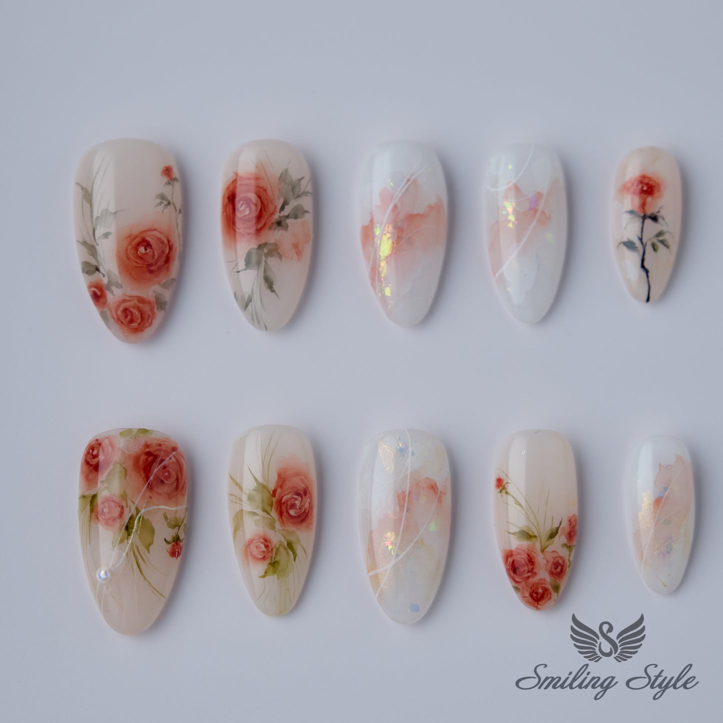 Red Rose Story Press On Nails by SMILINGSTYLE | Luxury Fake Nails | Reusable Nails | Handmade Nails